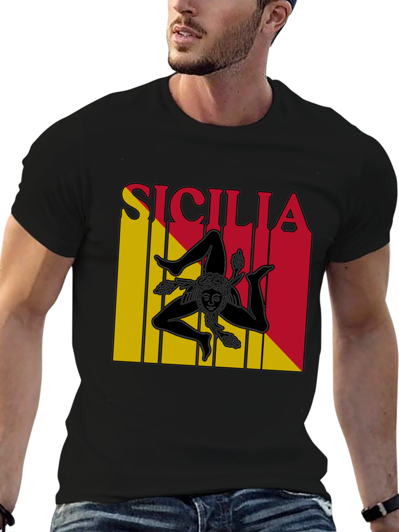 Sicilia Trinacria T-Shirt - Black