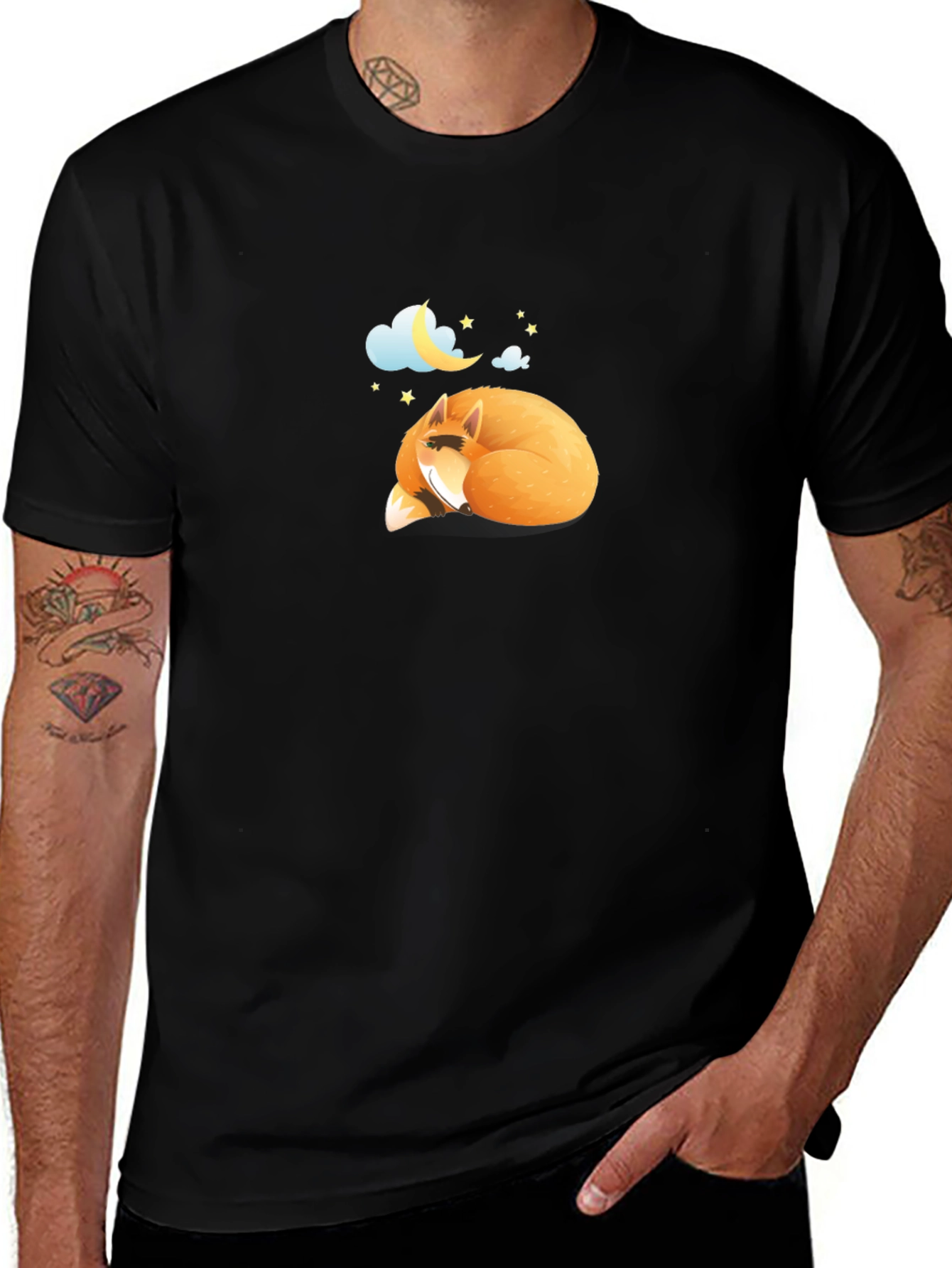 Sleeping Fox Graphic Black T-Shirt