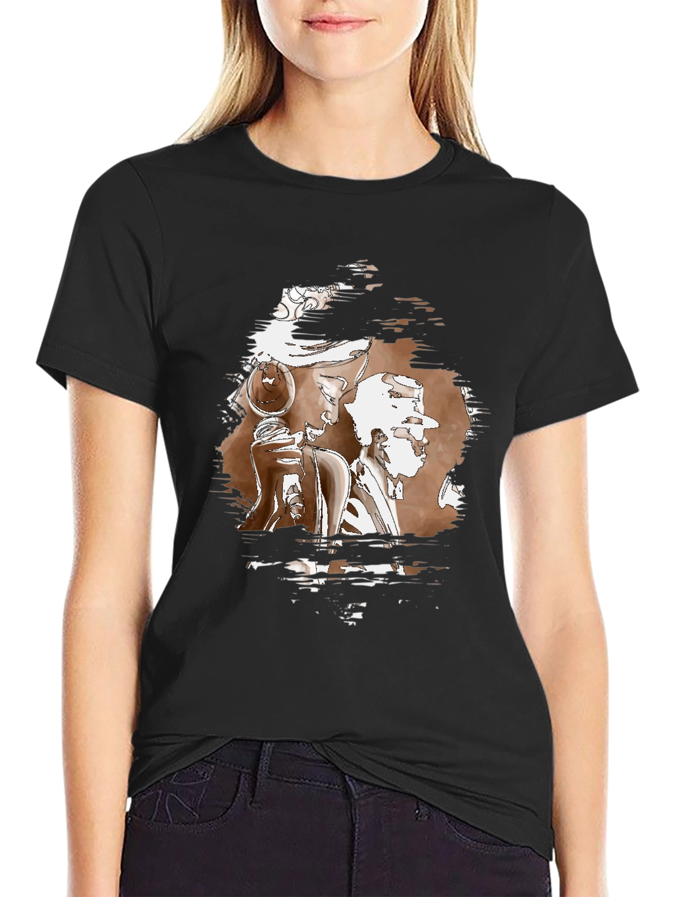 Abstract Graphic Print Black Crew Neck T-Shirt