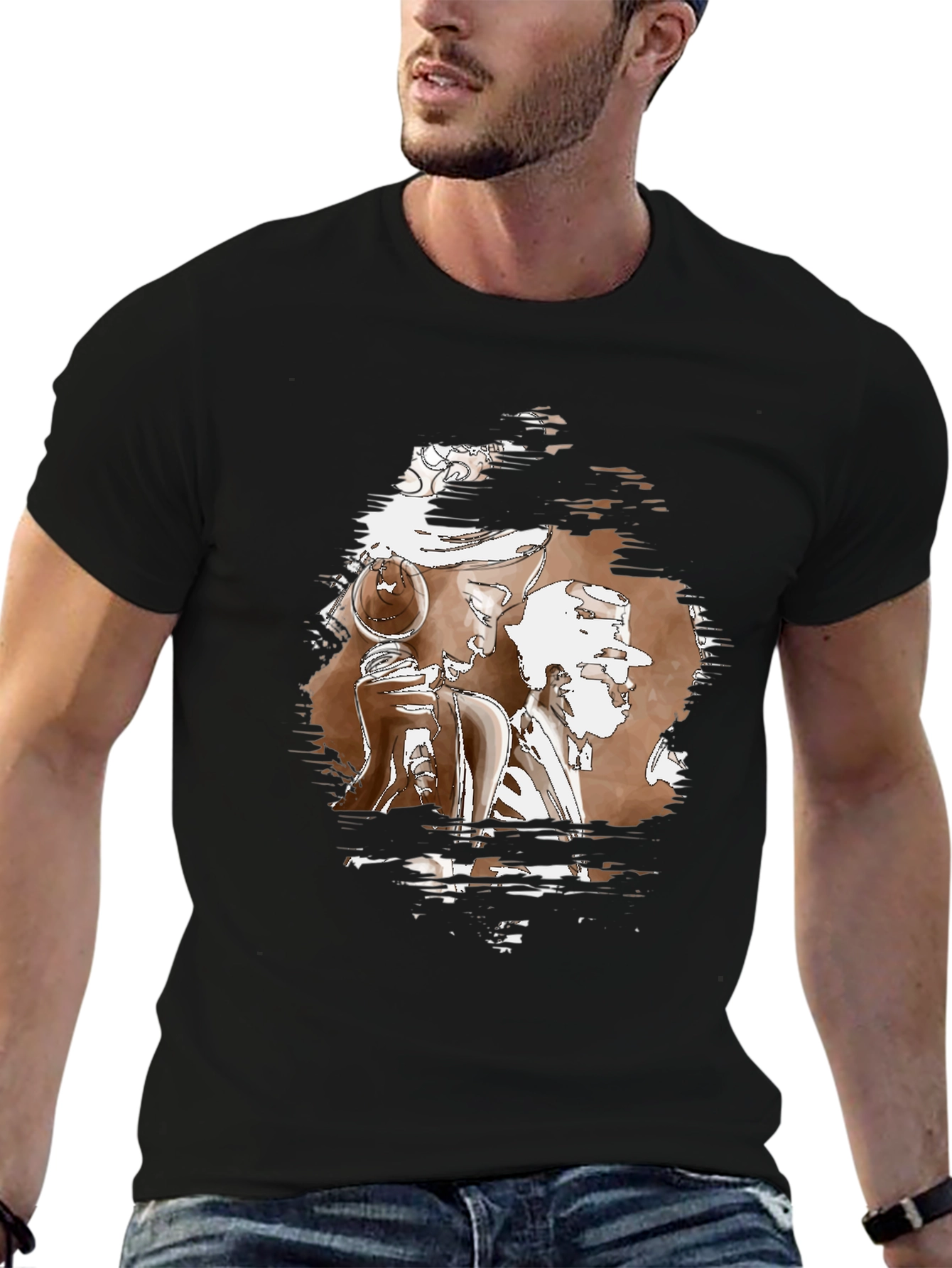 Abstract Graphic Print Black Crew Neck T-Shirt