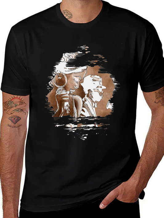 Abstract Graphic Print Black Crew Neck T-Shirt