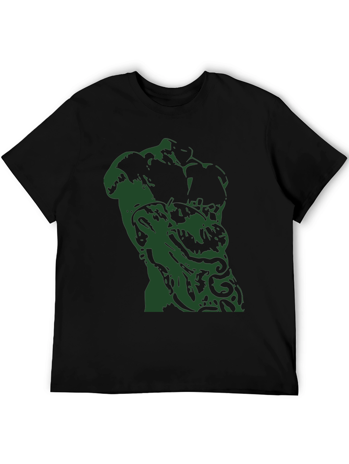 Abstract Green Sculpture Graphic Black T-Shirt