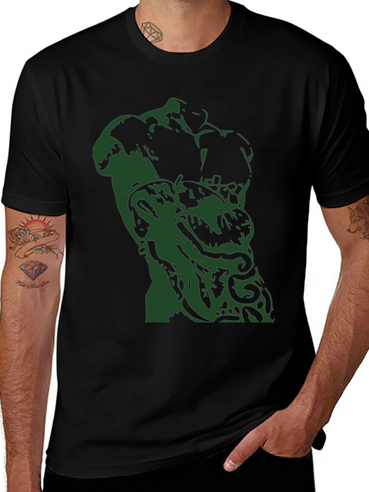 Abstract Green Sculpture Graphic Black T-Shirt