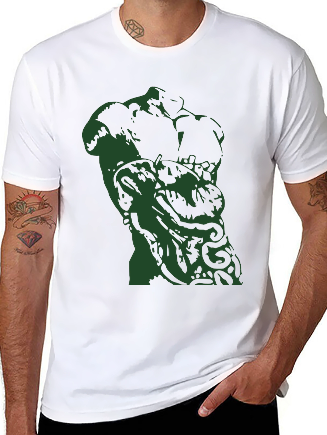 Abstract Green Sculpture Graphic Black T-Shirt
