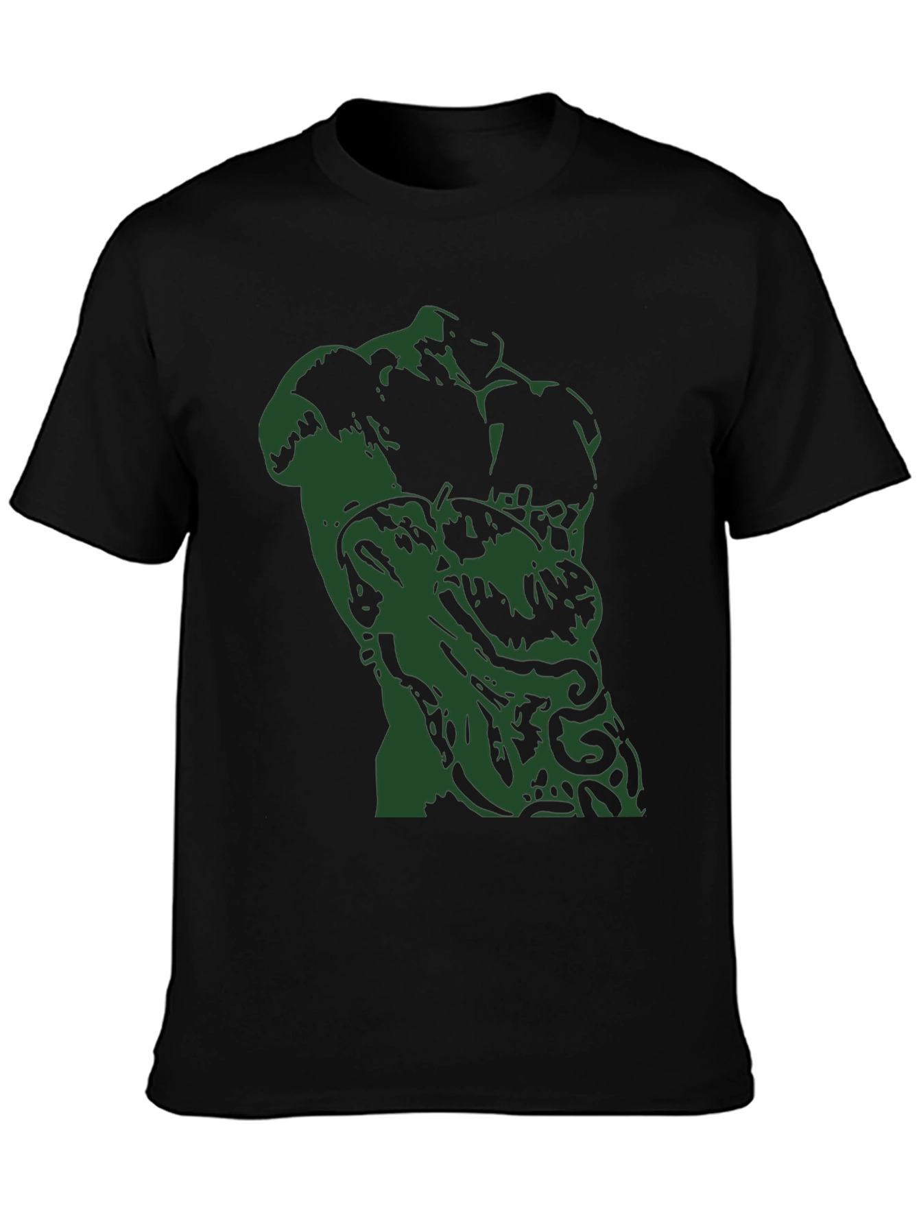 Abstract Green Sculpture Graphic Black T-Shirt