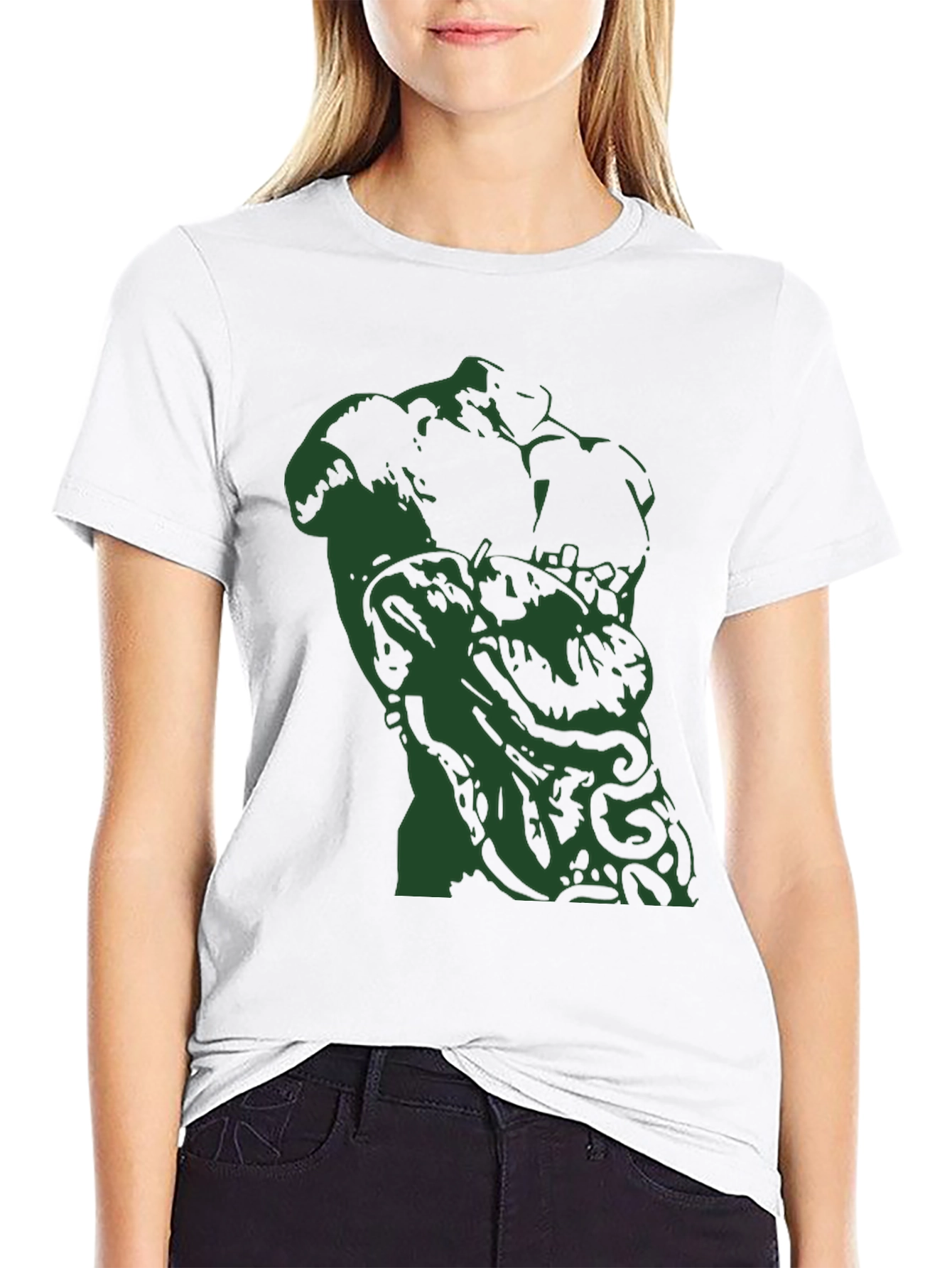 Abstract Green Sculpture Graphic Black T-Shirt