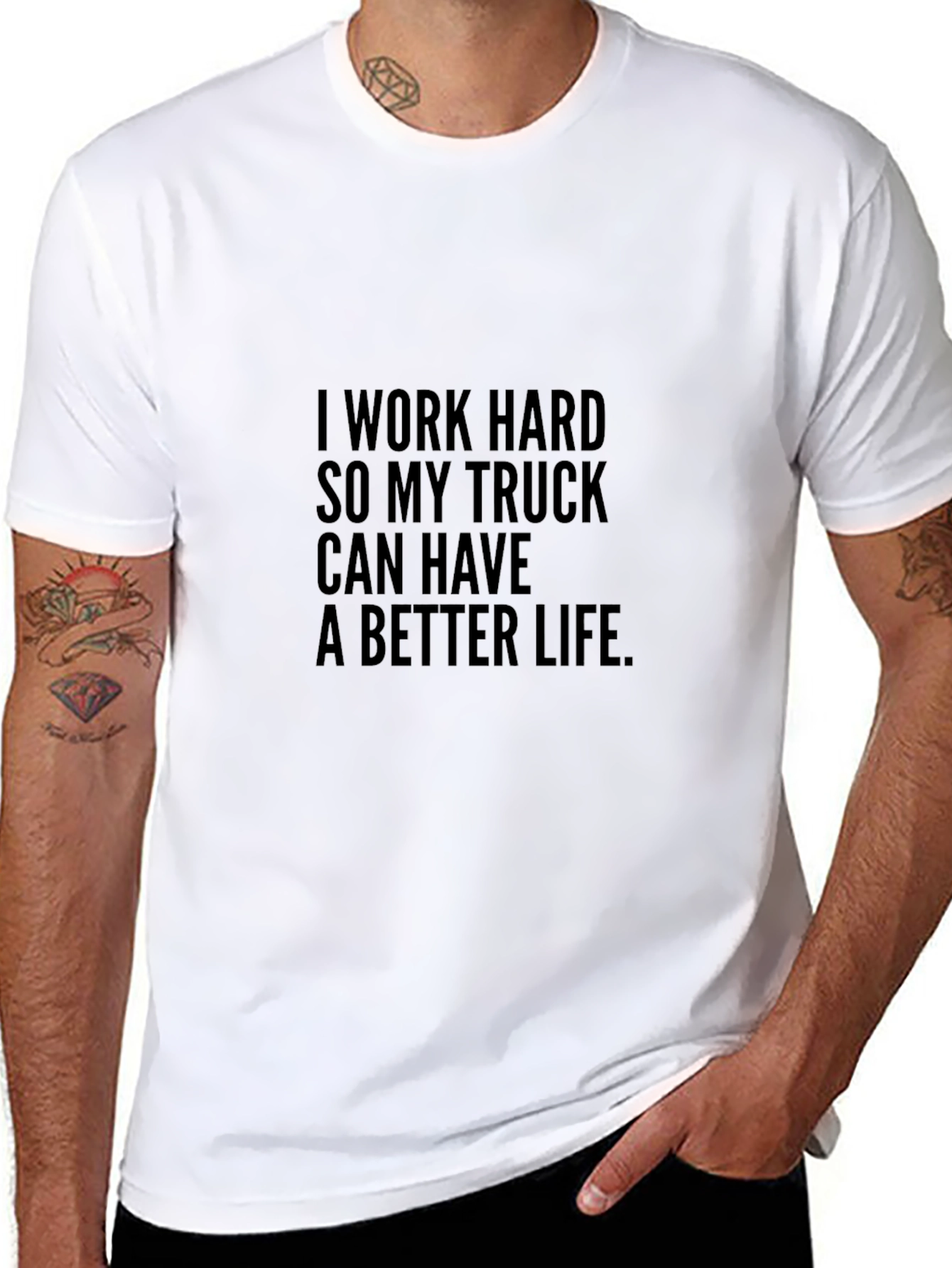 I Work Hard Trucker Tee