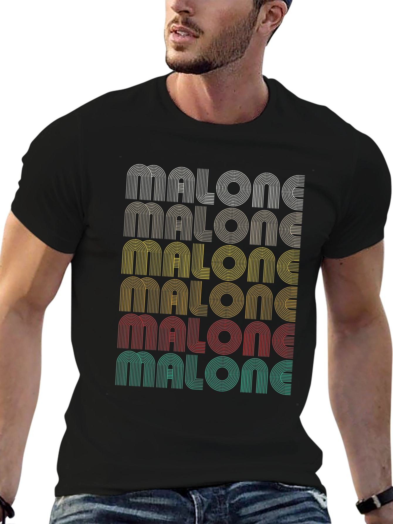 Retro Malone T-Shirt - Striped Text Design