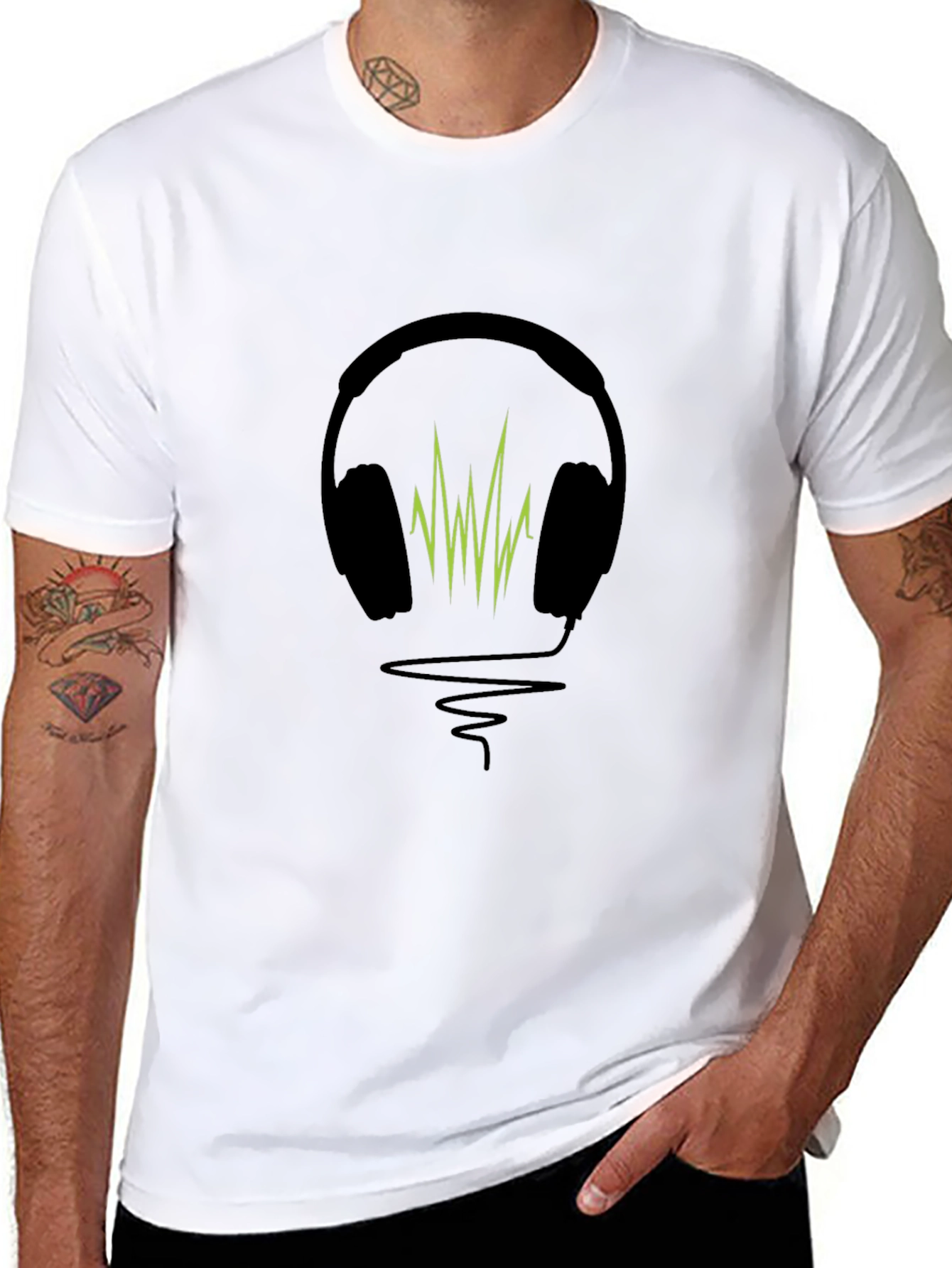 Headphone Soundwave Graphic Tee - Black Cotton T-Shirt