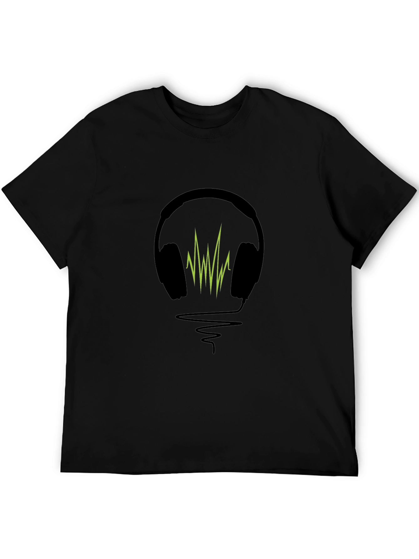 Headphone Soundwave Graphic Tee - Black Cotton T-Shirt