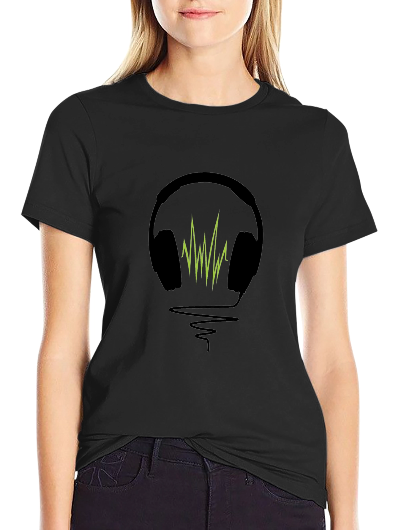 Headphone Soundwave Graphic Tee - Black Cotton T-Shirt