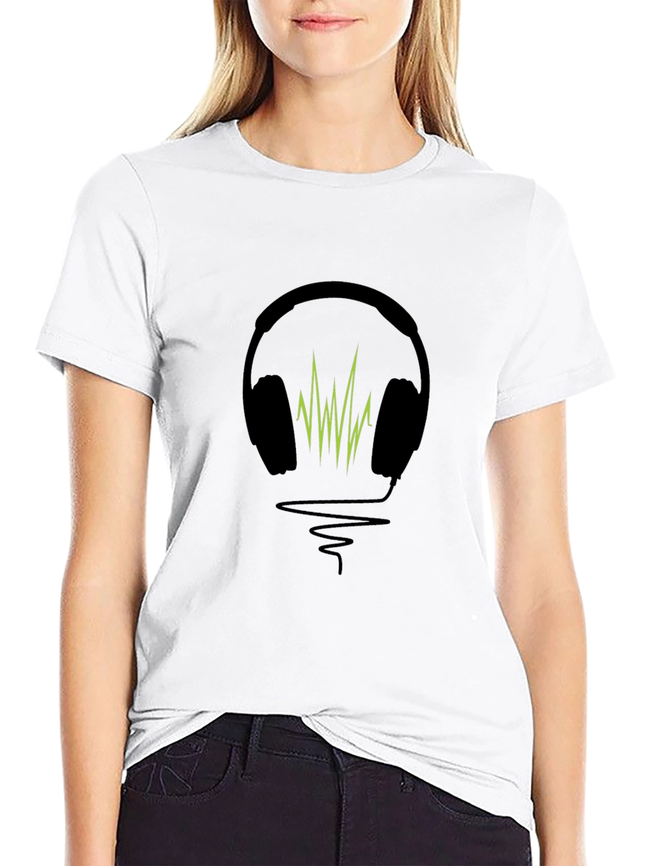 Headphone Soundwave Graphic Tee - Black Cotton T-Shirt