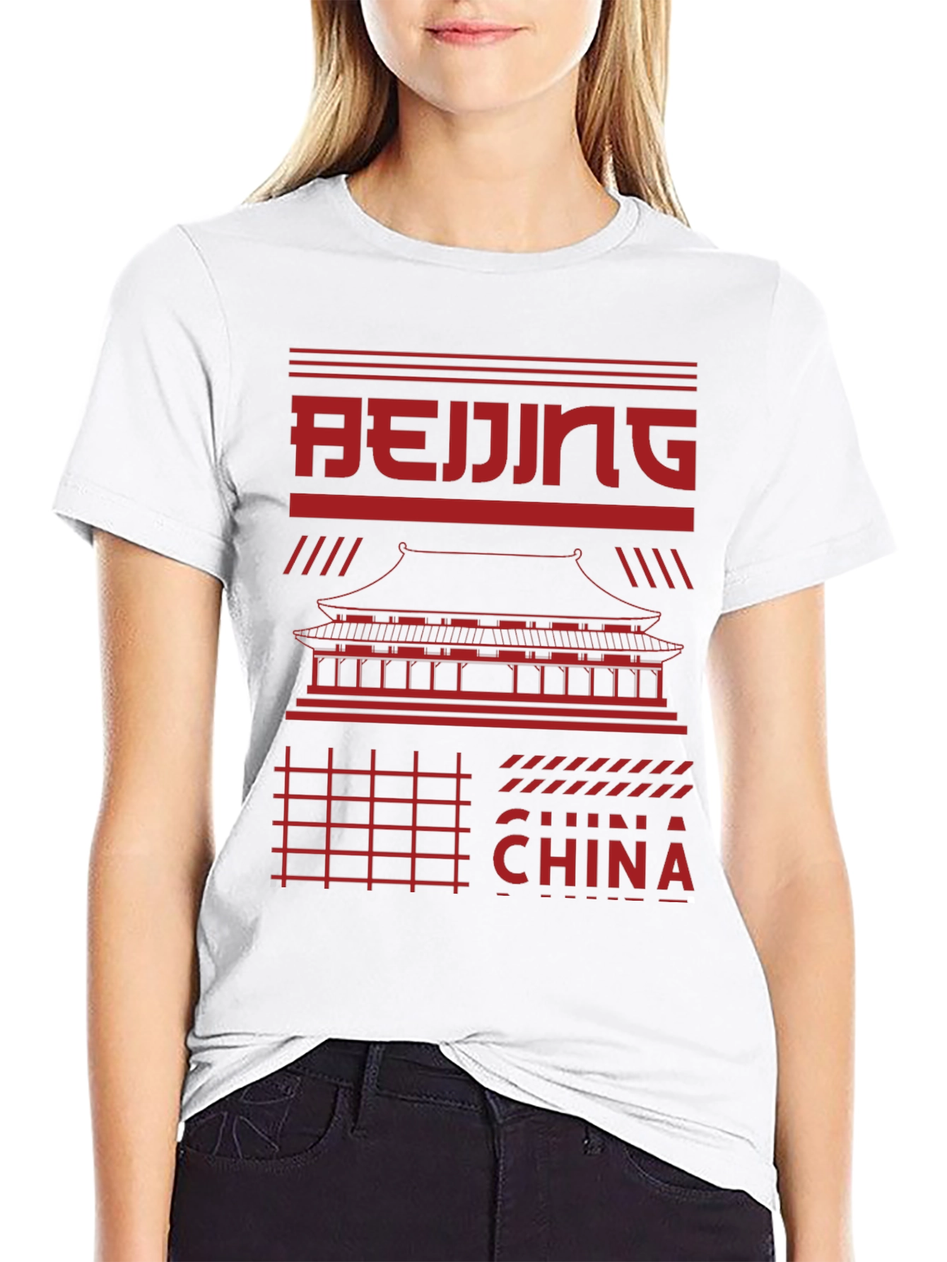 Beijing China Graphic Tee - Red Print on Black