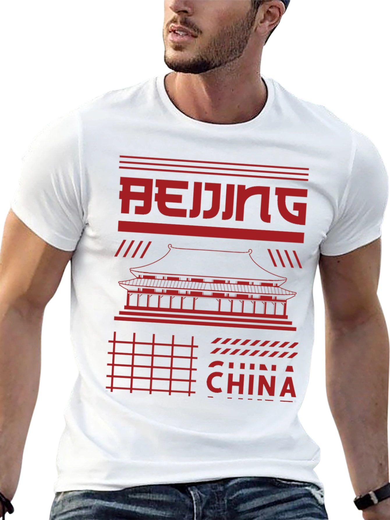 Beijing China Graphic Tee - Red Print on Black
