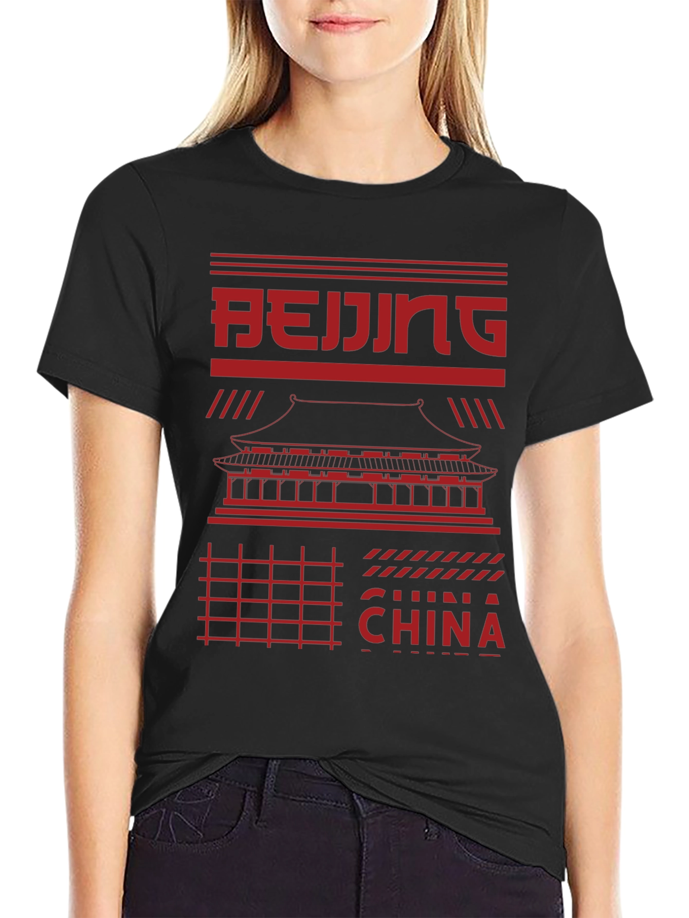 Beijing China Graphic Tee - Red Print on Black