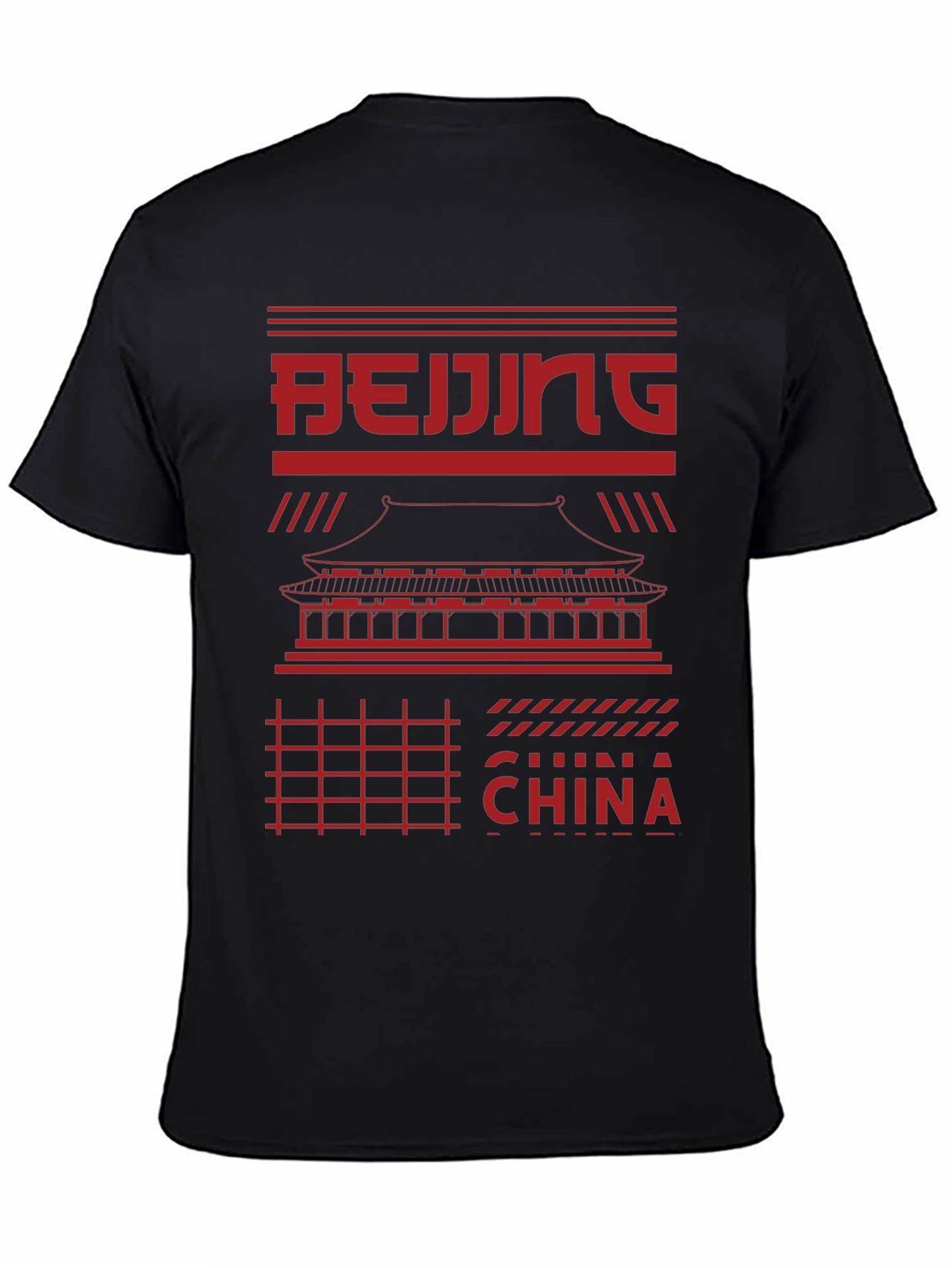 Beijing China Graphic Tee - Red Print on Black