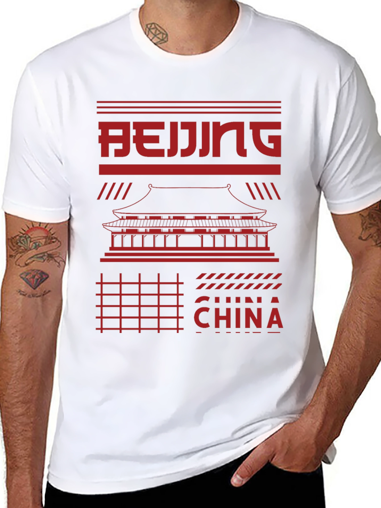 Beijing China Graphic Tee - Red Print on Black