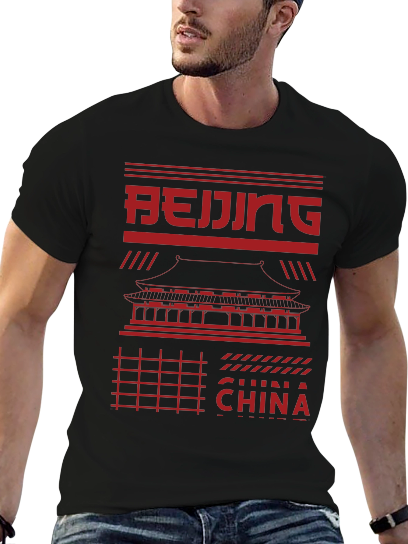 Beijing China Graphic Tee - Red Print on Black