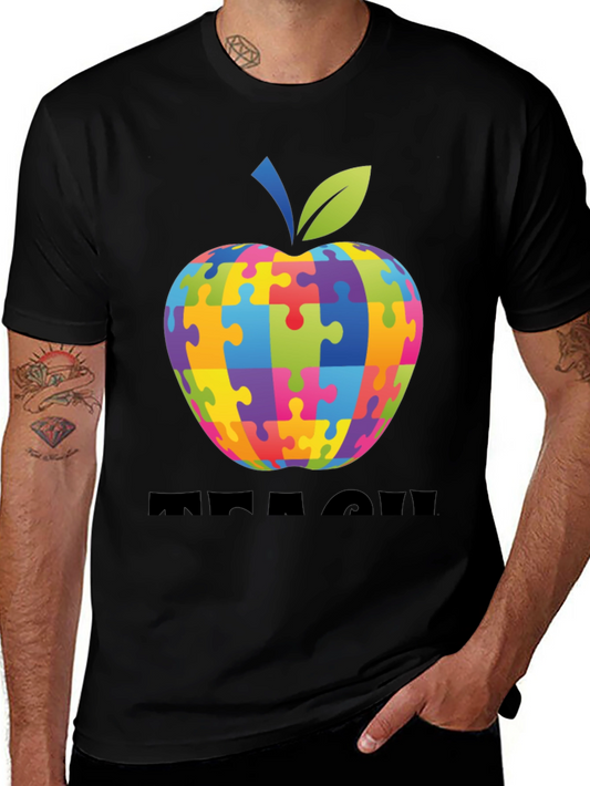 Autism Awareness Puzzle Apple Teach T-Shirt