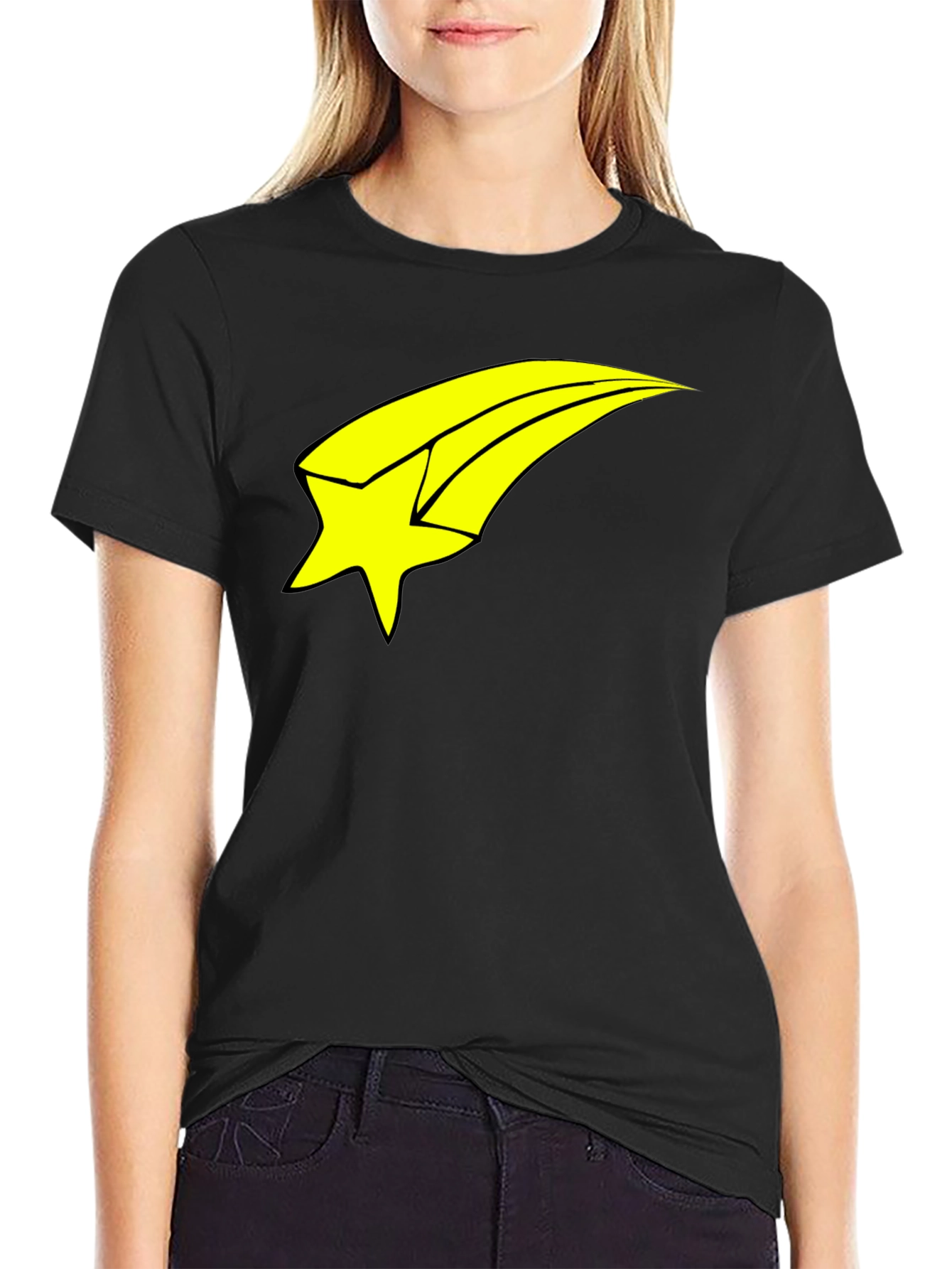 Mens Black T-Shirt with Yellow Shooting Star Graphic