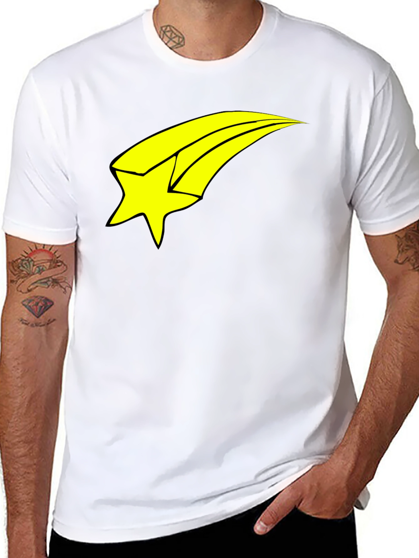 Mens Black T-Shirt with Yellow Shooting Star Graphic