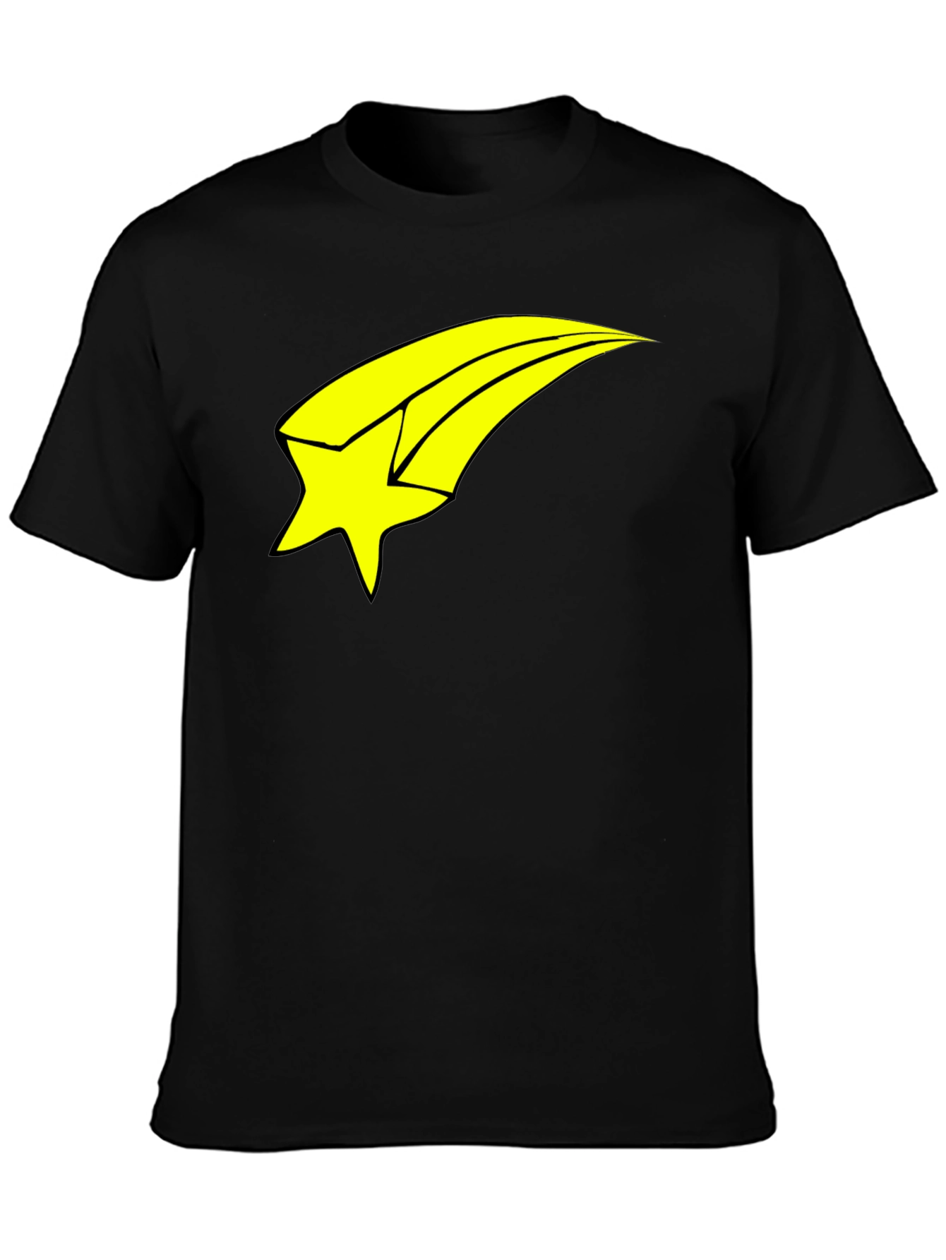 Mens Black T-Shirt with Yellow Shooting Star Graphic