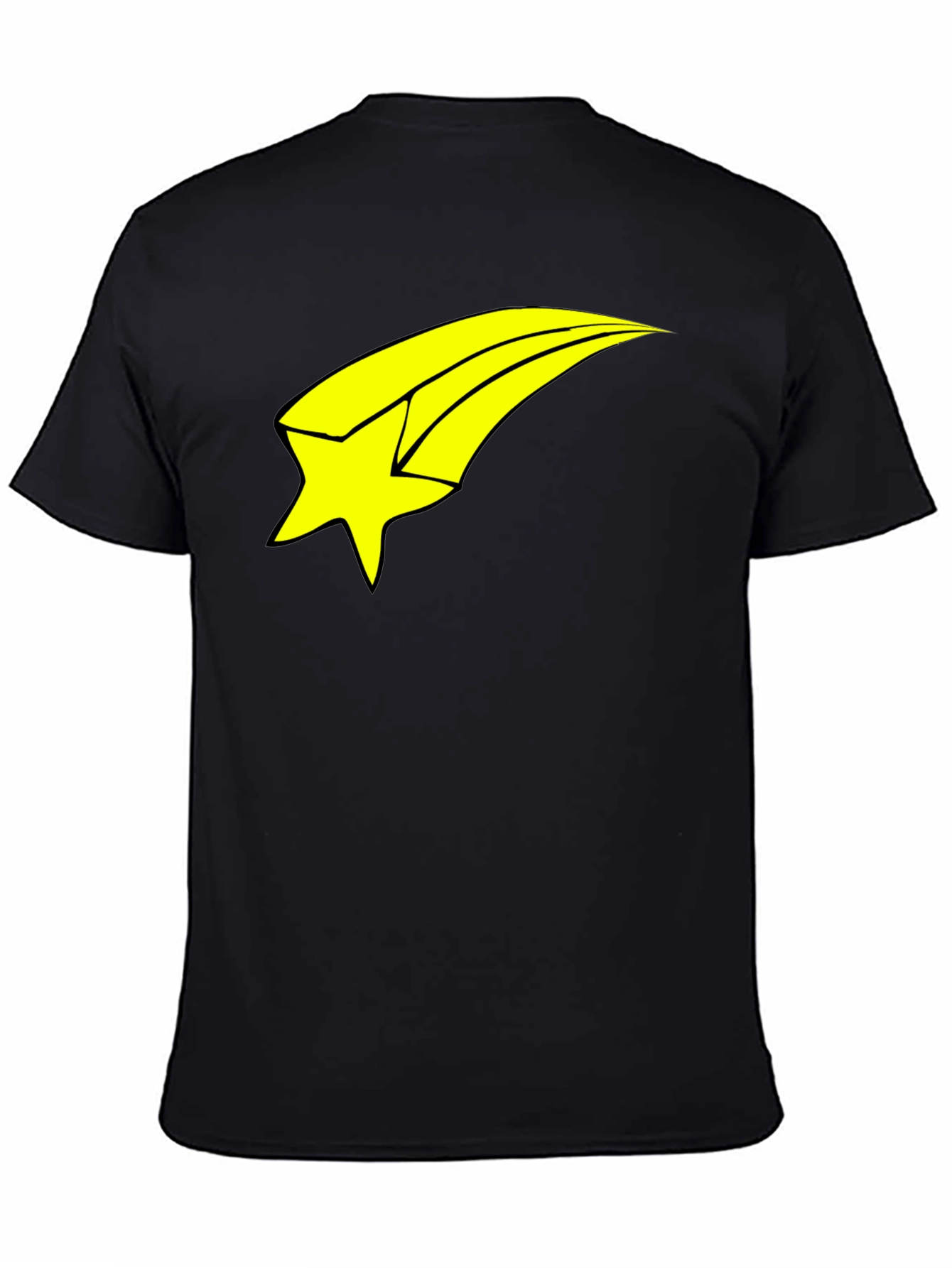 Mens Black T-Shirt with Yellow Shooting Star Graphic