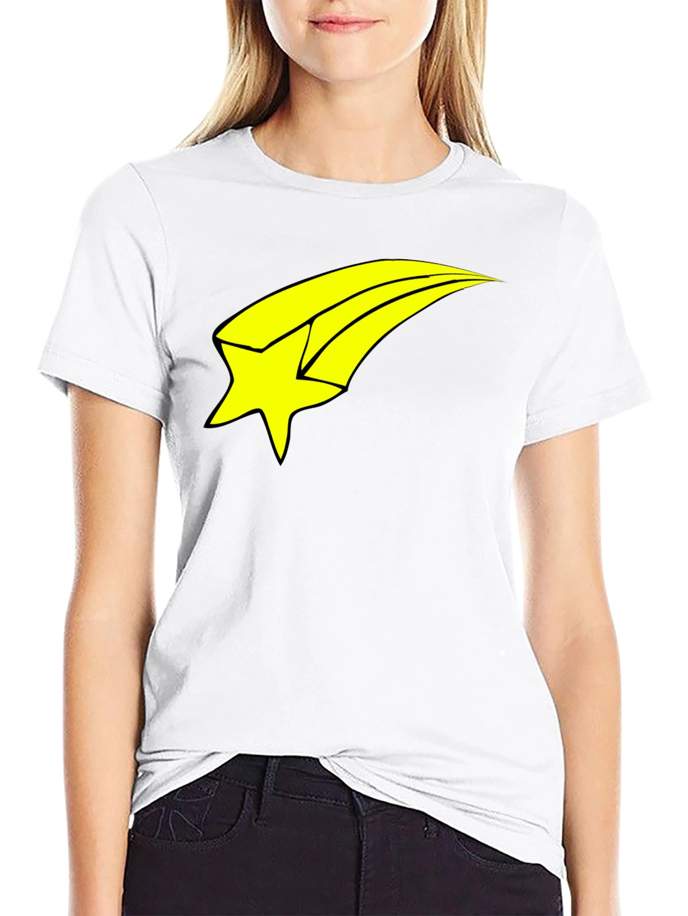 Mens Black T-Shirt with Yellow Shooting Star Graphic