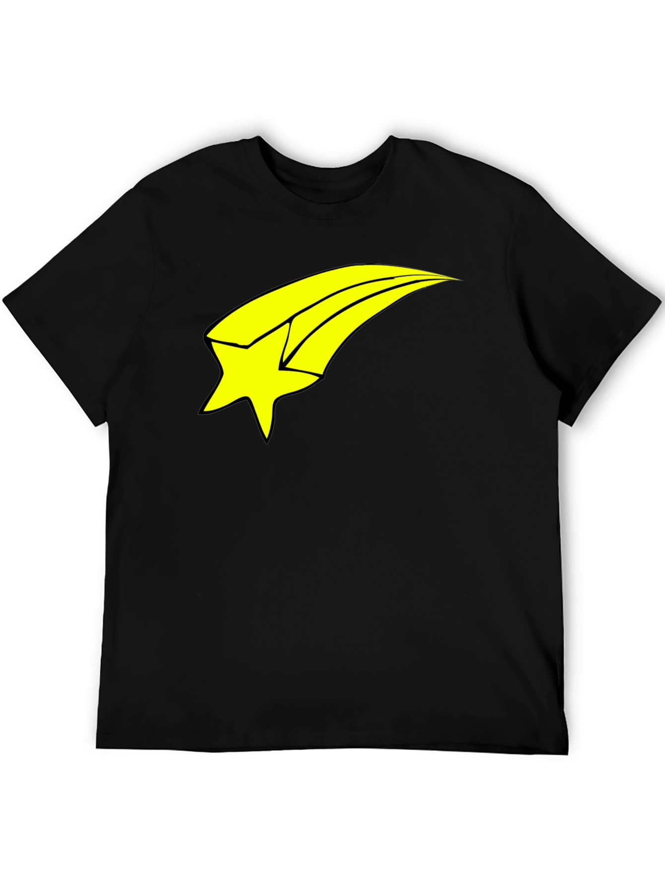 Mens Black T-Shirt with Yellow Shooting Star Graphic
