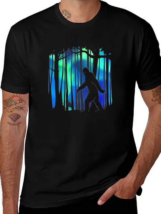 Bigfoot Aurora Borealis Mens Black T-Shirt