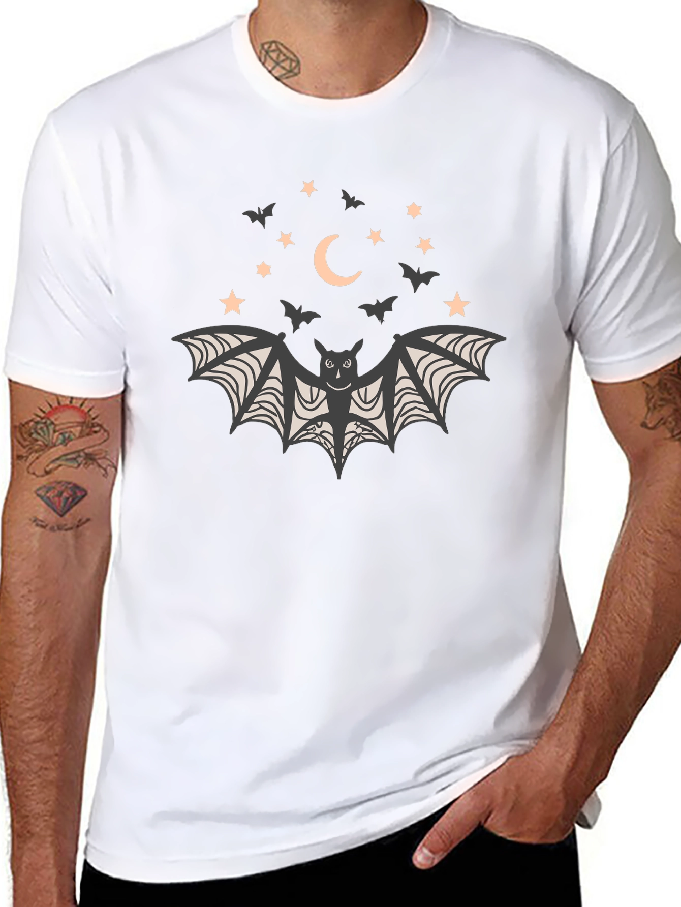 Bat & Moon Graphic Tee - Halloween Shirt