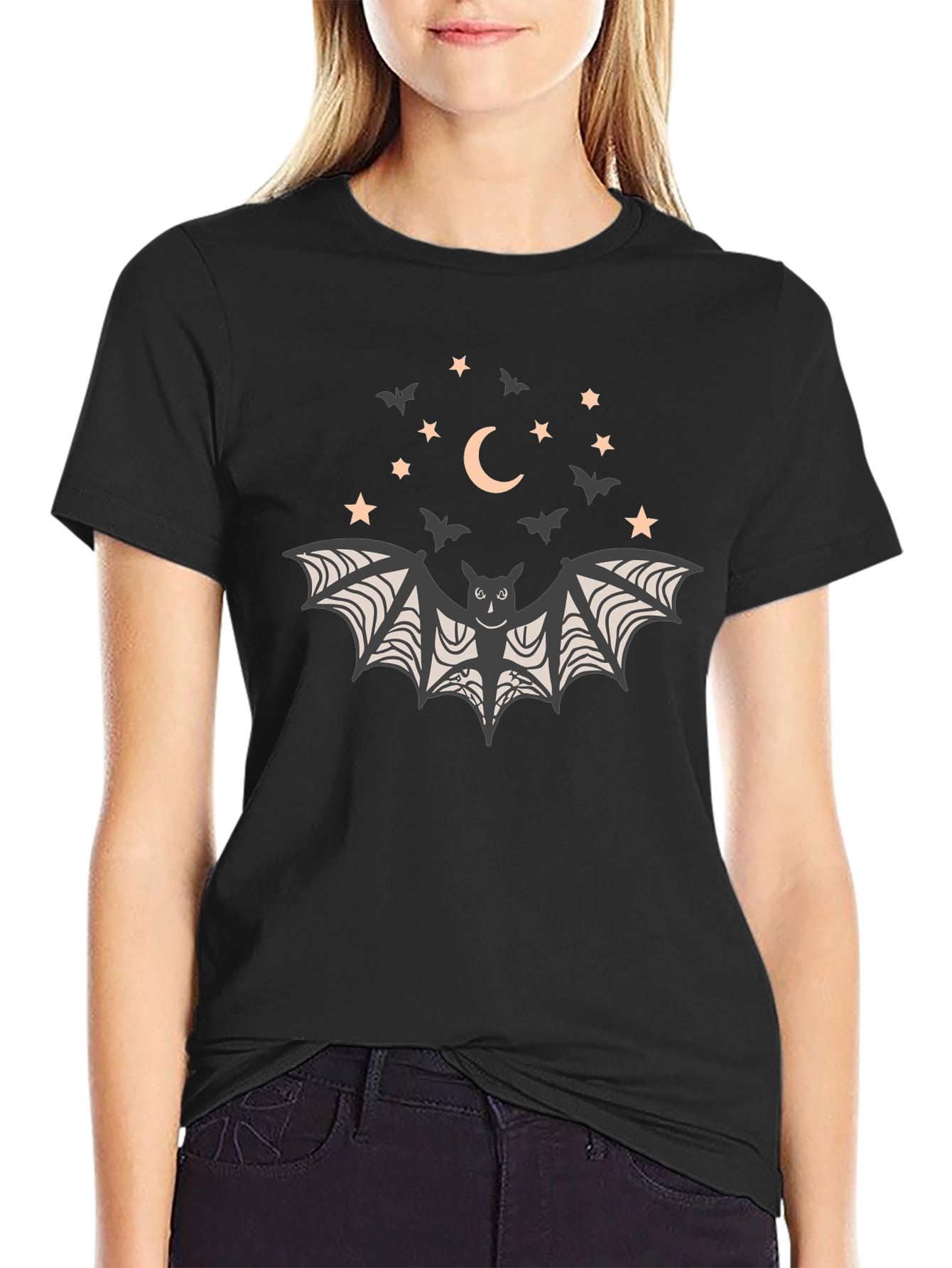 Bat & Moon Graphic Tee - Halloween Shirt