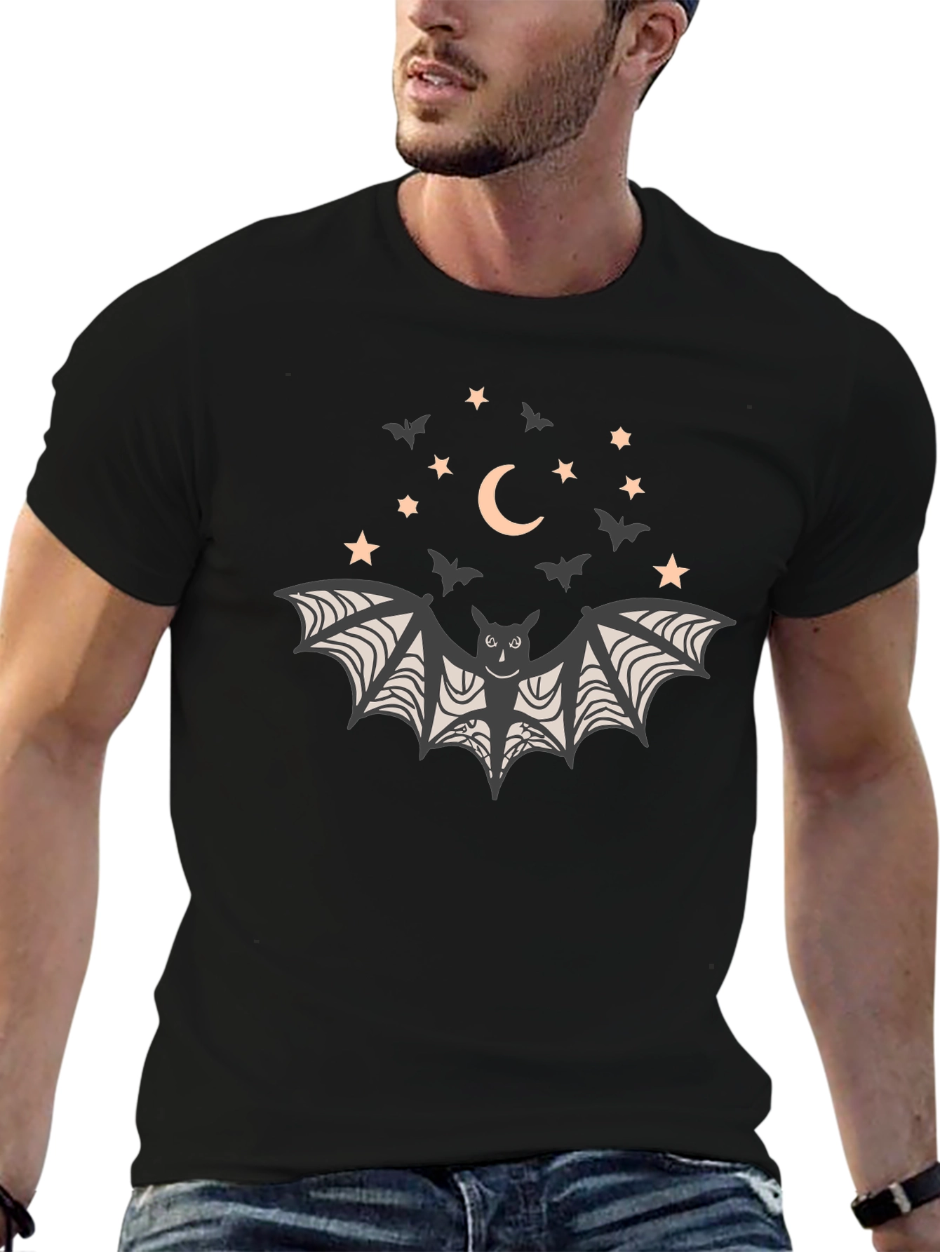 Bat & Moon Graphic Tee - Halloween Shirt