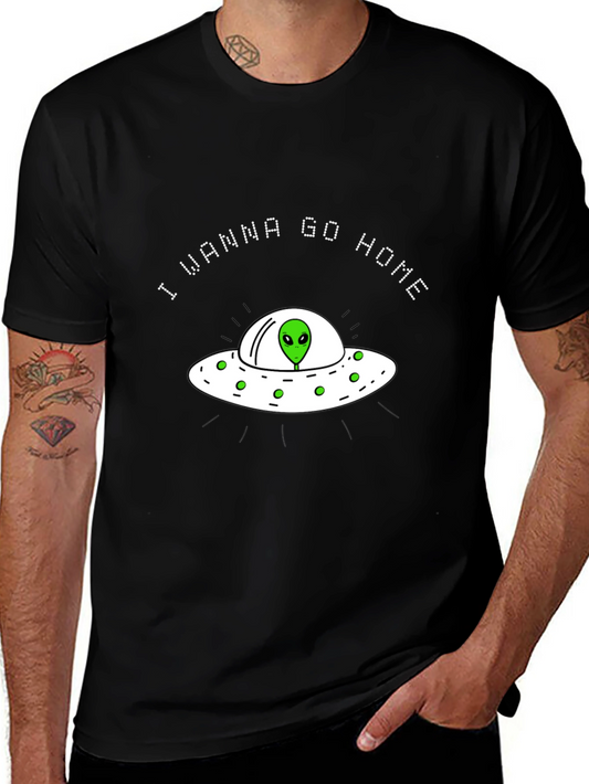 Alien UFO I Wanna Go Home Black T-Shirt