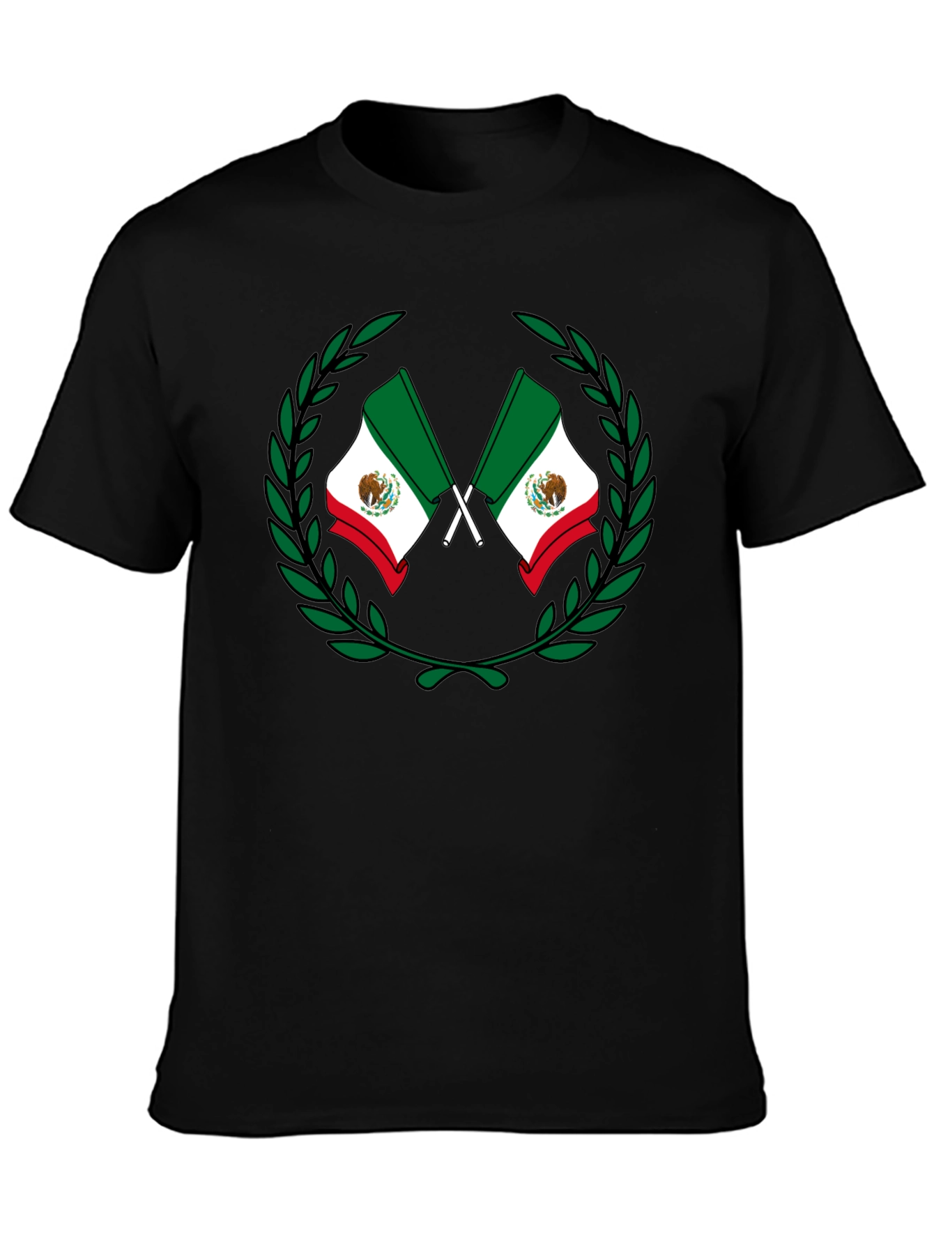 Mexican Flag Laurel Wreath Black T-Shirt