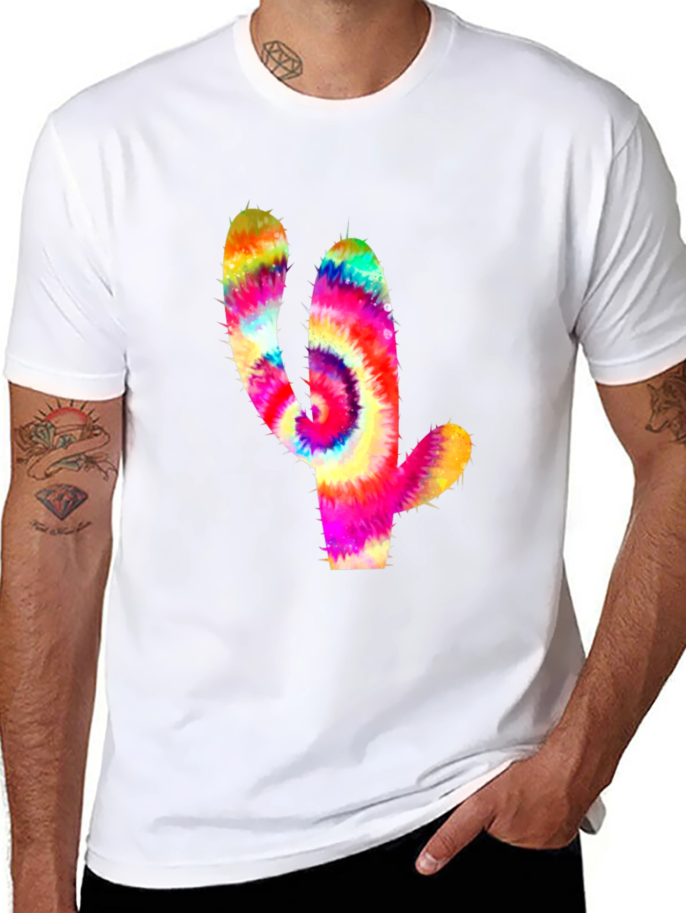 Tie-Dye Cactus Graphic Tee - Mens Black T-Shirt
