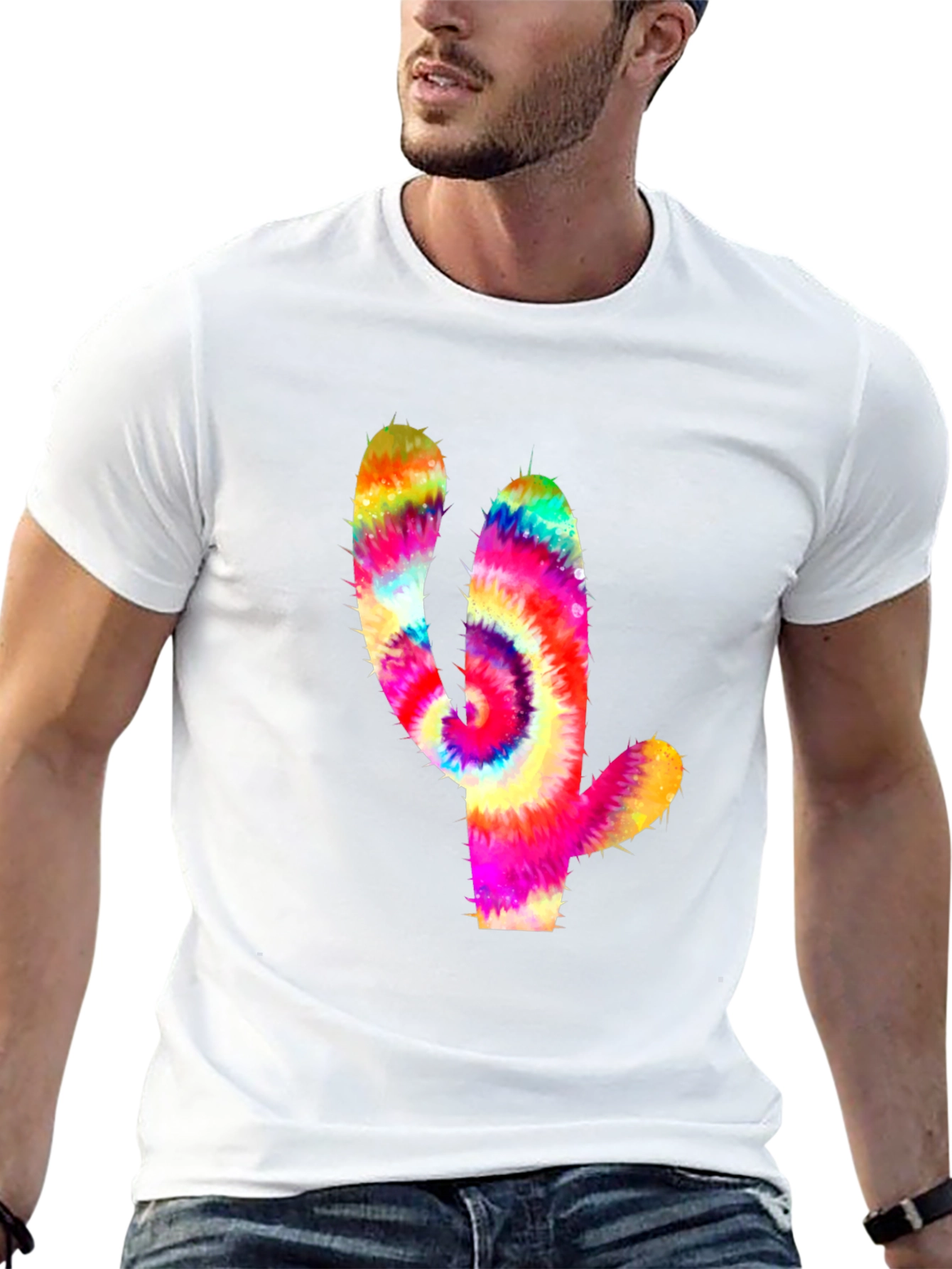 Tie-Dye Cactus Graphic Tee - Mens Black T-Shirt