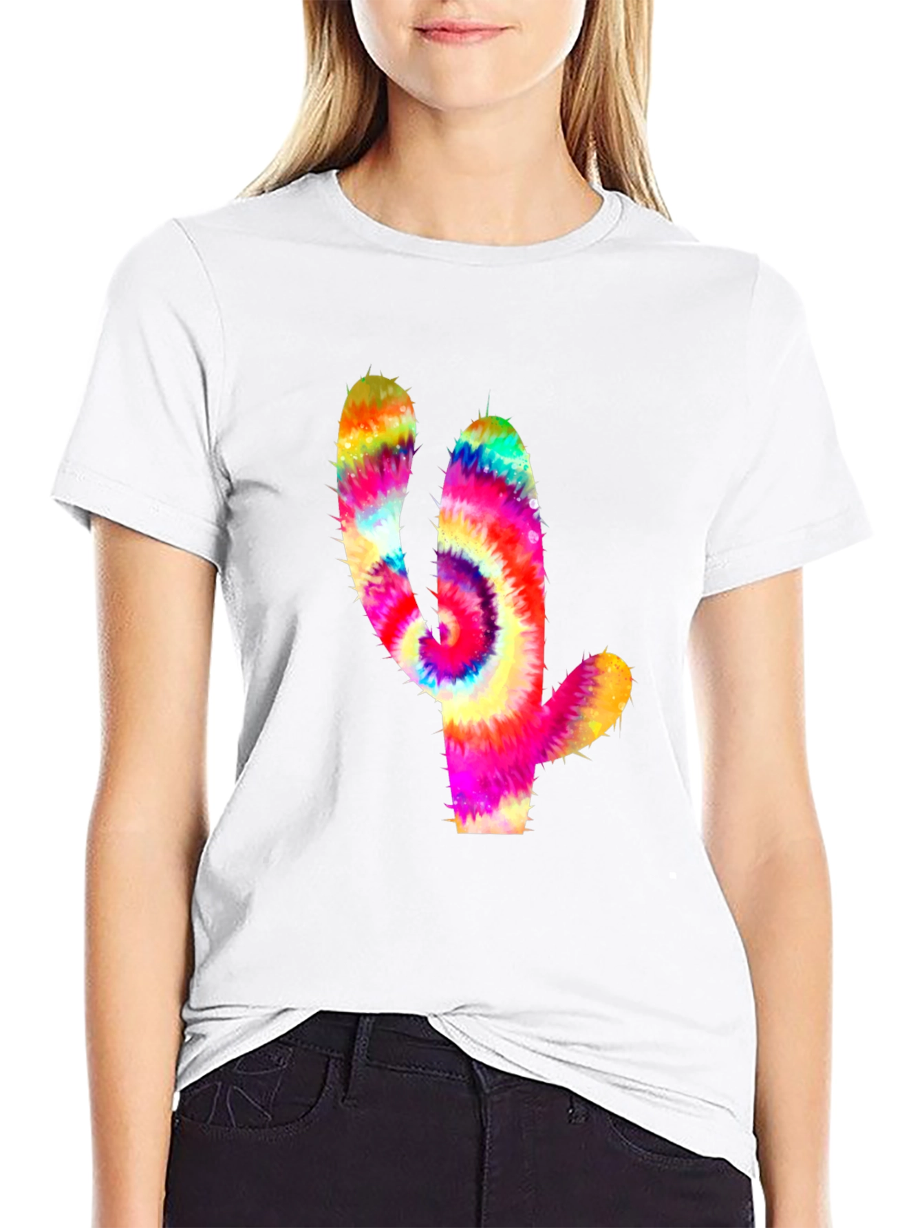 Tie-Dye Cactus Graphic Tee - Mens Black T-Shirt