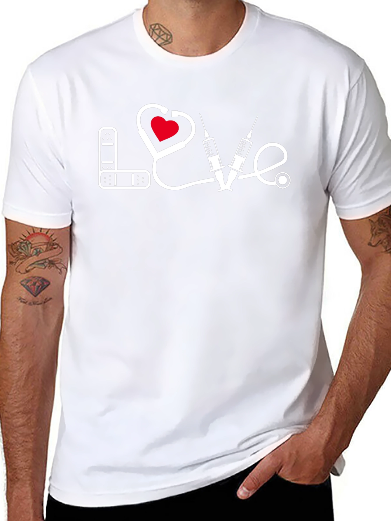 Love Medical T-Shirt - Bandage Heart Stethoscope Syringe
