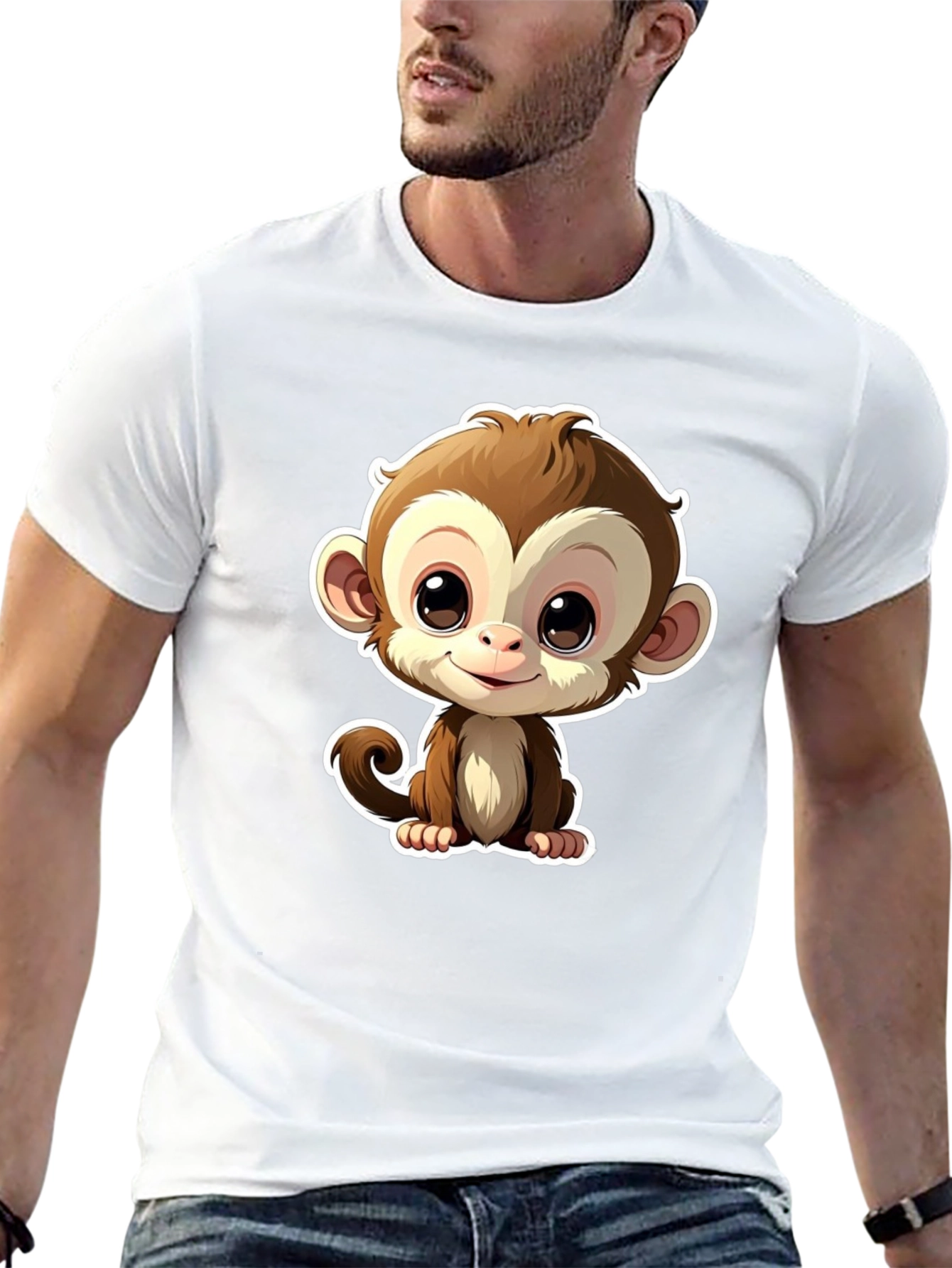 Cute Monkey Graphic Tee - Black Casual T-Shirt