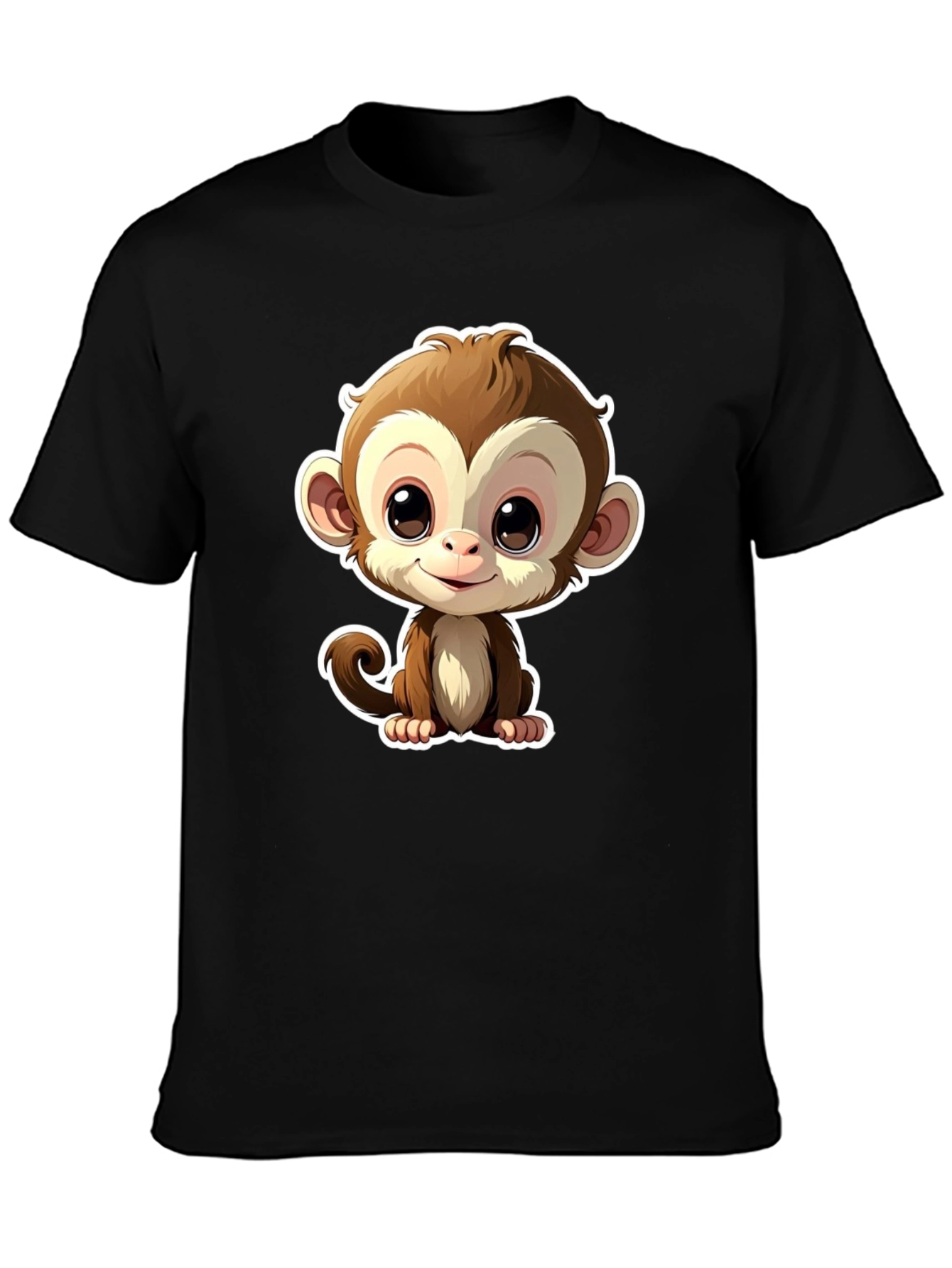 Cute Monkey Graphic Tee - Black Casual T-Shirt