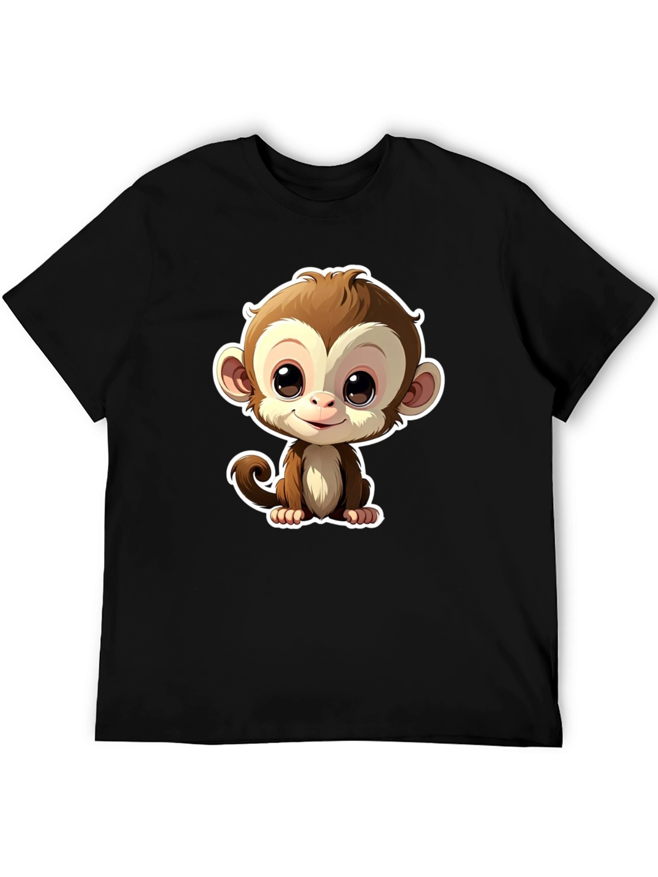 Cute Monkey Graphic Tee - Black Casual T-Shirt