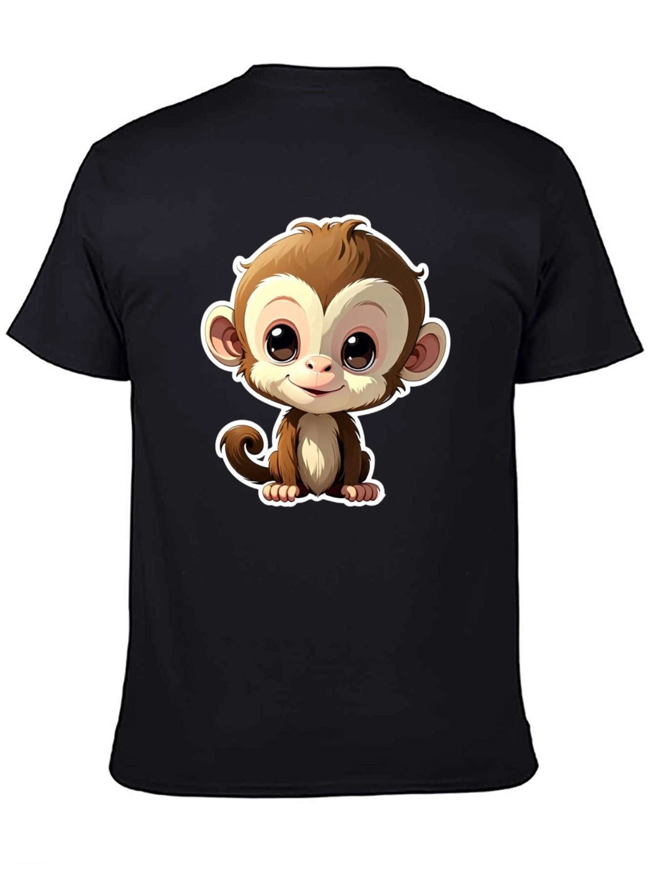 Cute Monkey Graphic Tee - Black Casual T-Shirt