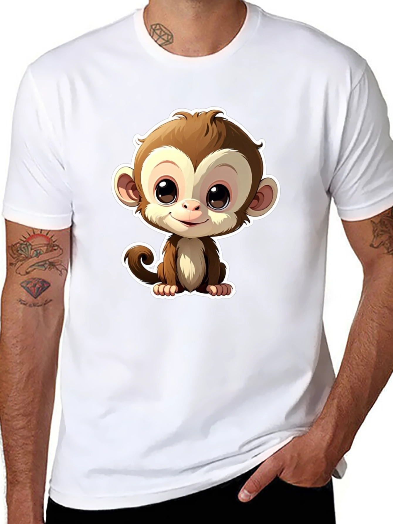 Cute Monkey Graphic Tee - Black Casual T-Shirt