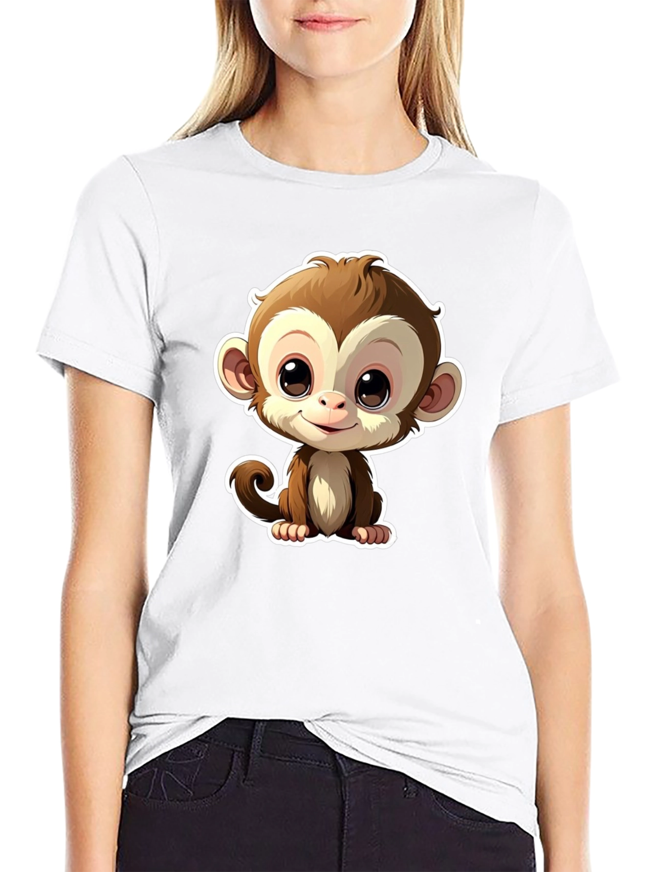 Cute Monkey Graphic Tee - Black Casual T-Shirt