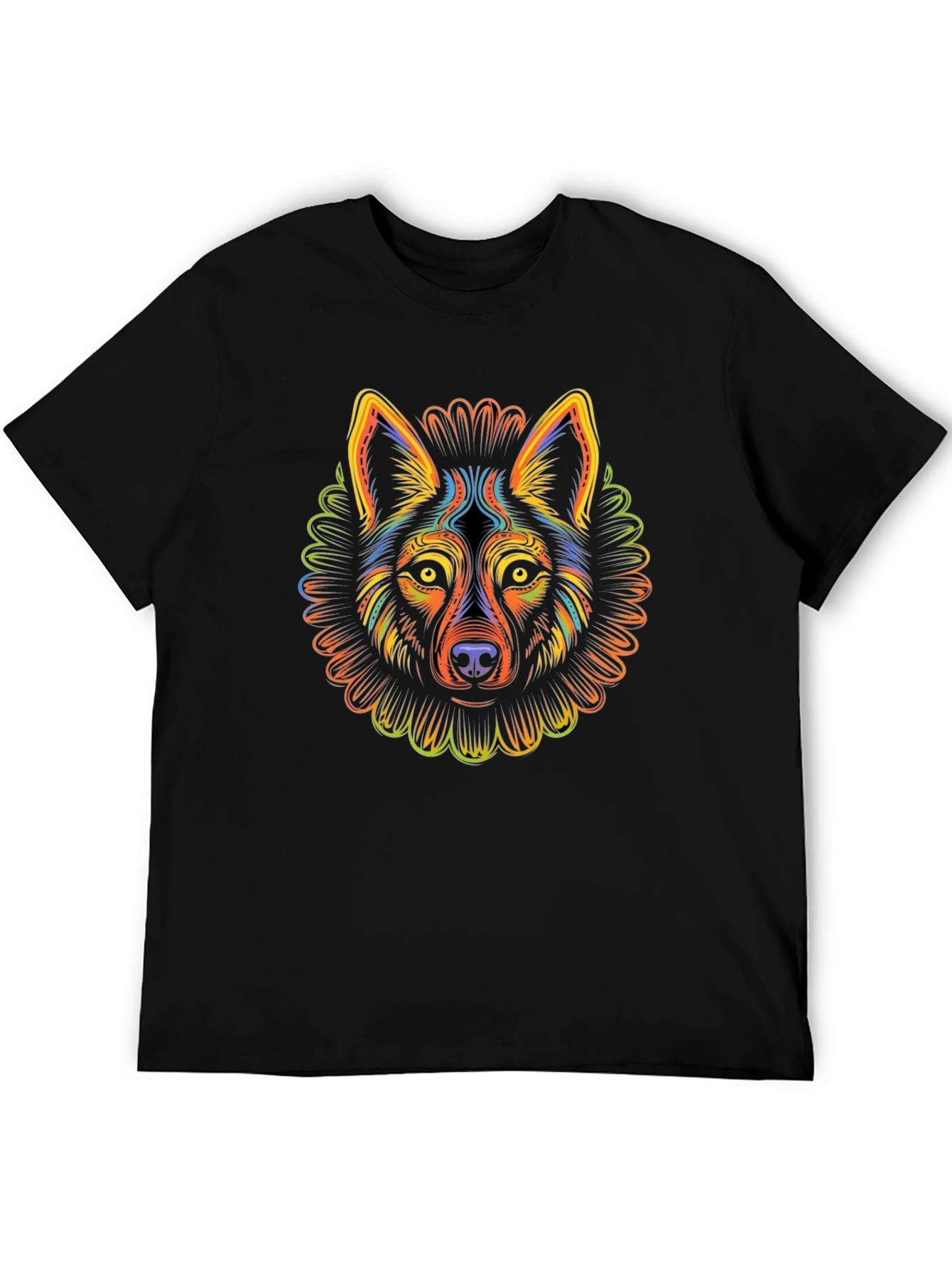 Psychedelic Wolf Graphic T-Shirt - Mens Black Tee