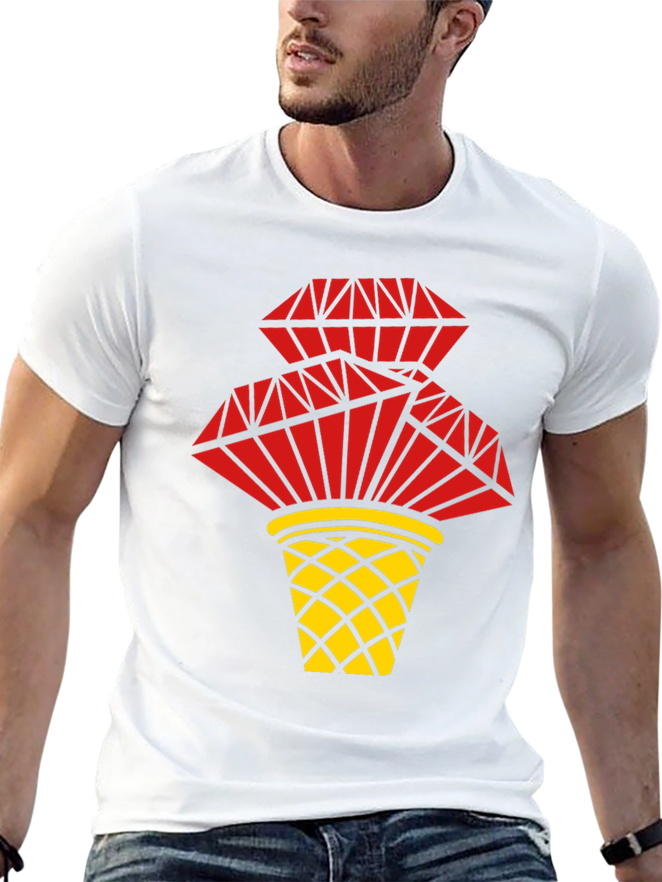 Red Diamond Basket Graphic Tee - Stylish Casual Wear