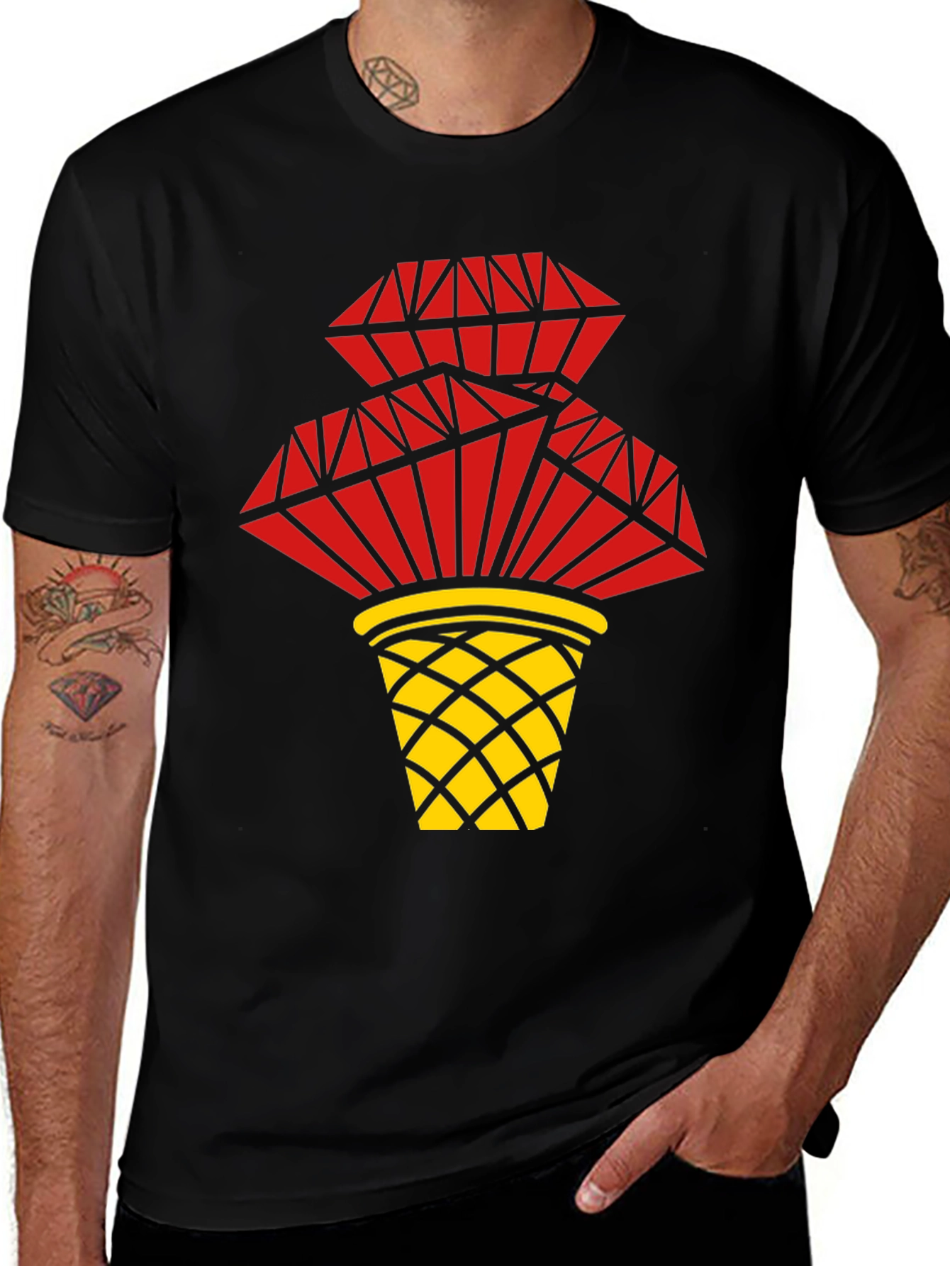 Red Diamond Basket Graphic Tee - Stylish Casual Wear