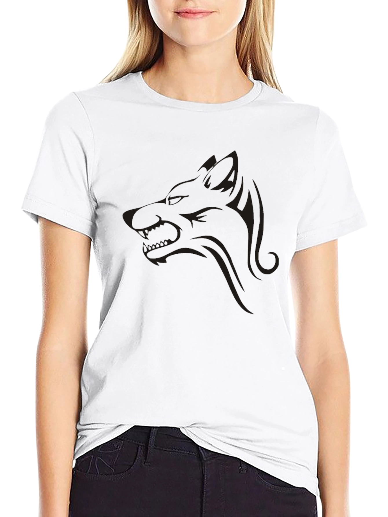 Mens Black Graphic Tee - Wolf Design