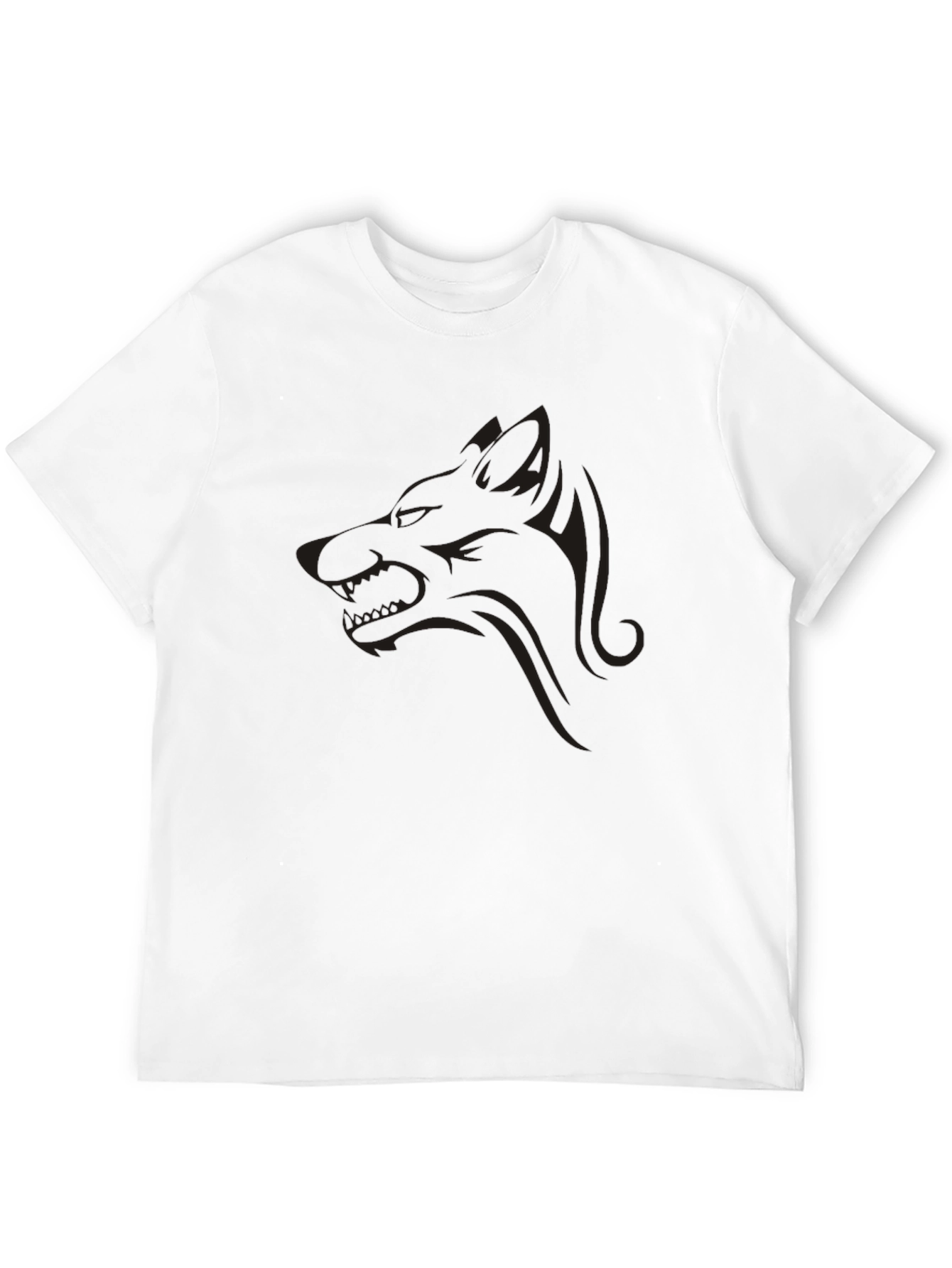 Mens Black Graphic Tee - Wolf Design